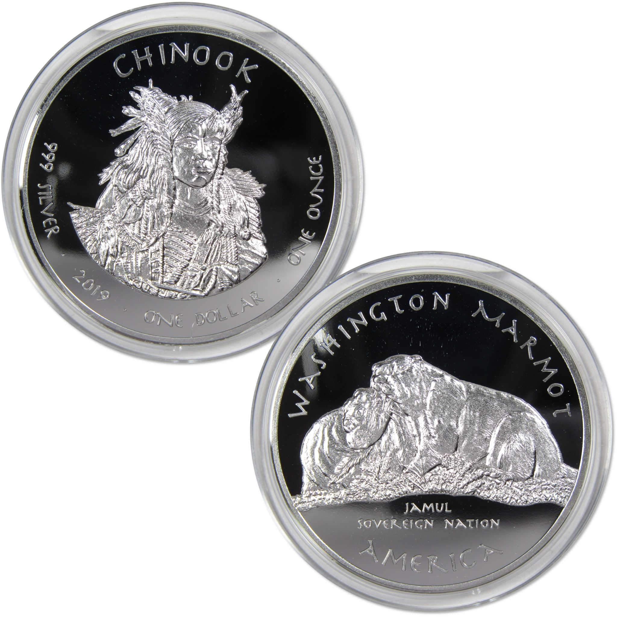 2019 Native American Jamul Chinook Washington Marmot 1 oz .999 Silver $1 Proof
