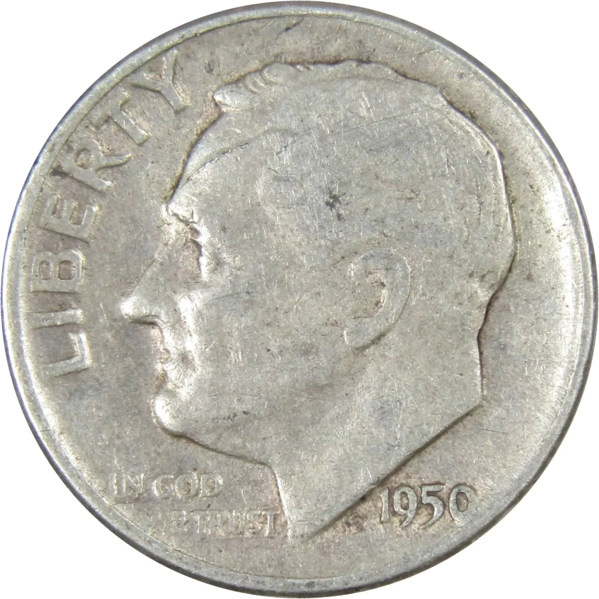 1950 D Roosevelt Dime AG About Good 90% Silver 10c US Coin Collectible