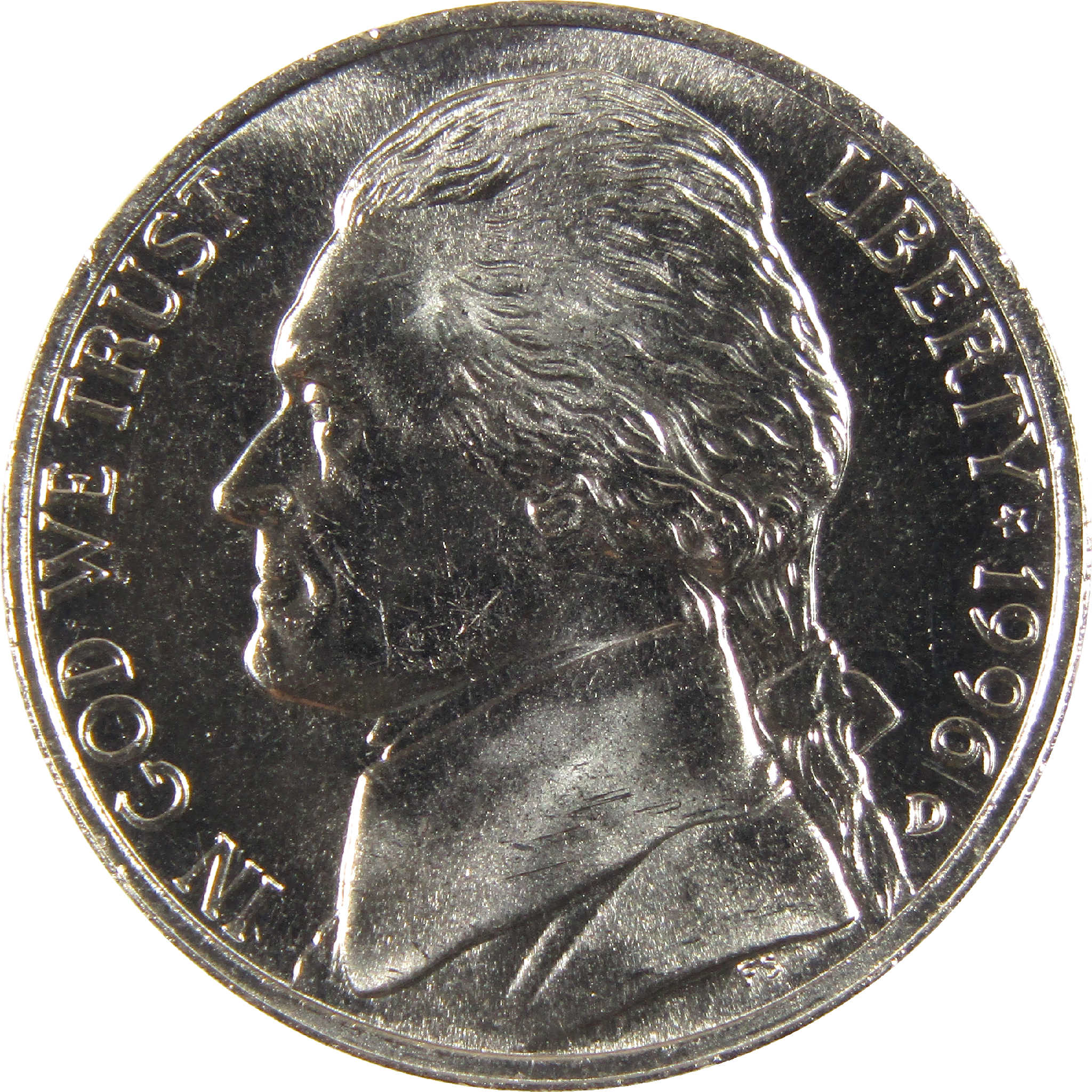 1996 D Jefferson Nickel Uncirculated 5c Coin