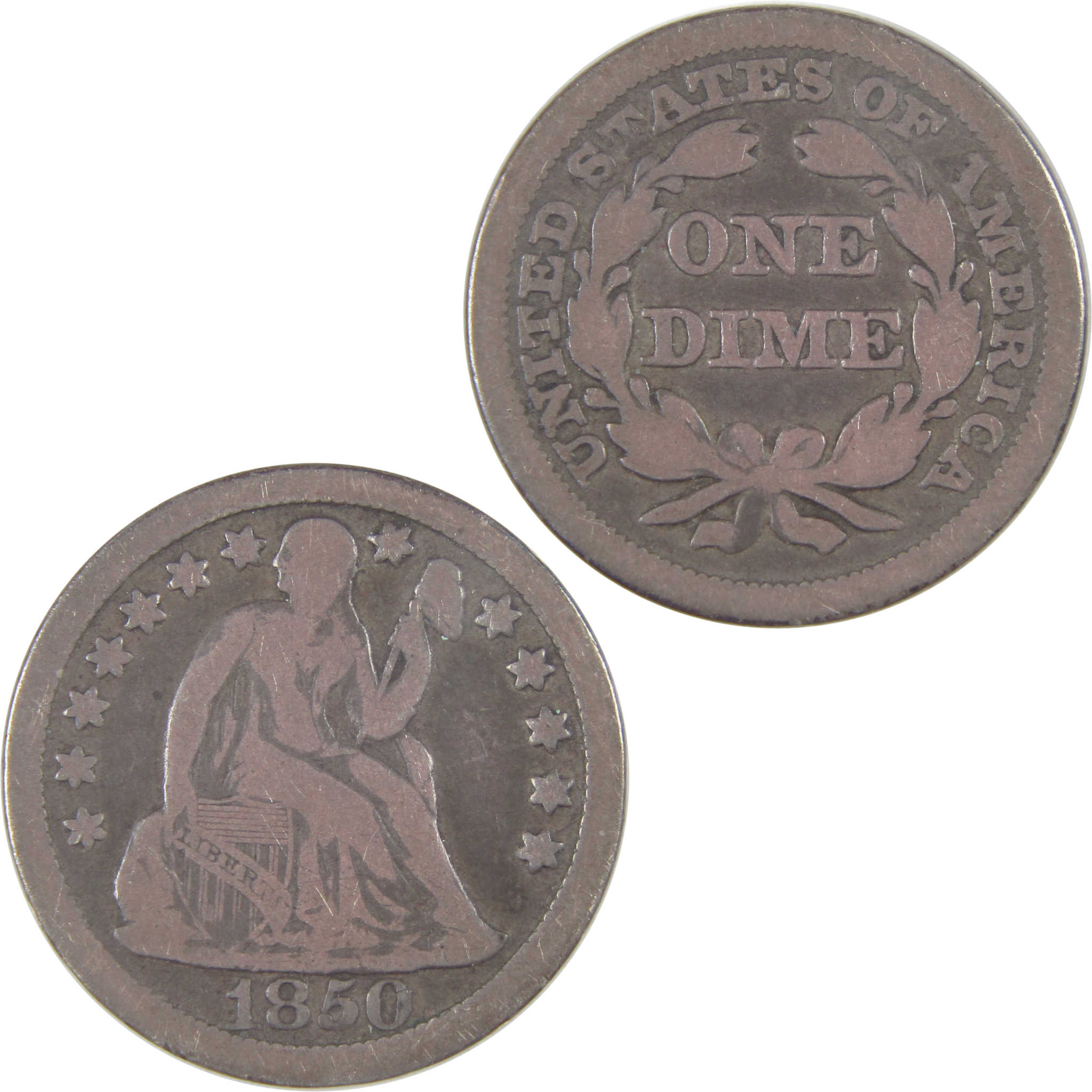 1850 Seated Liberty Dime F Fine Silver 10c Coin SKU:I17294