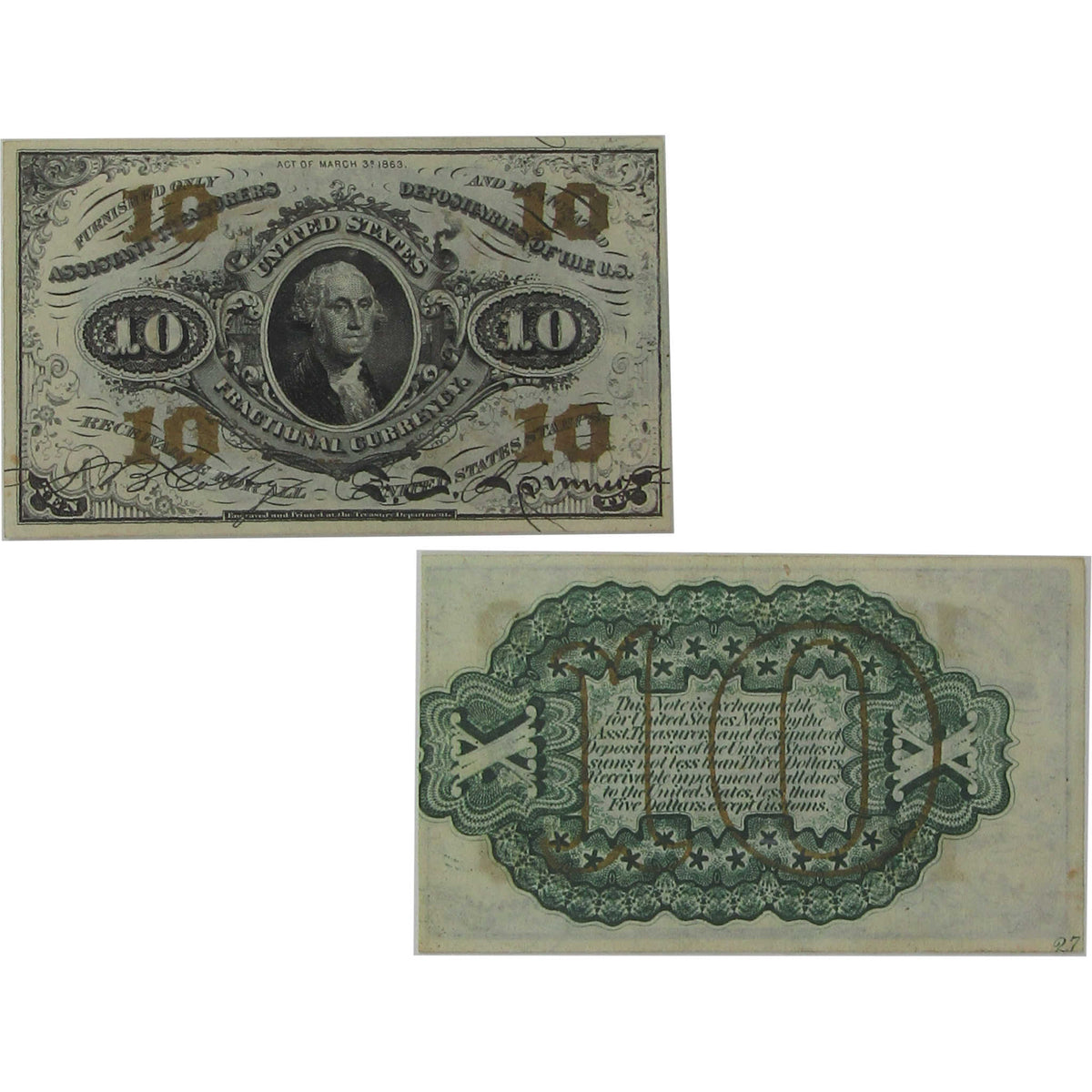 10c Fractional Note Third Issue Fr 1255 Choice Uncirculated 63 PCGS