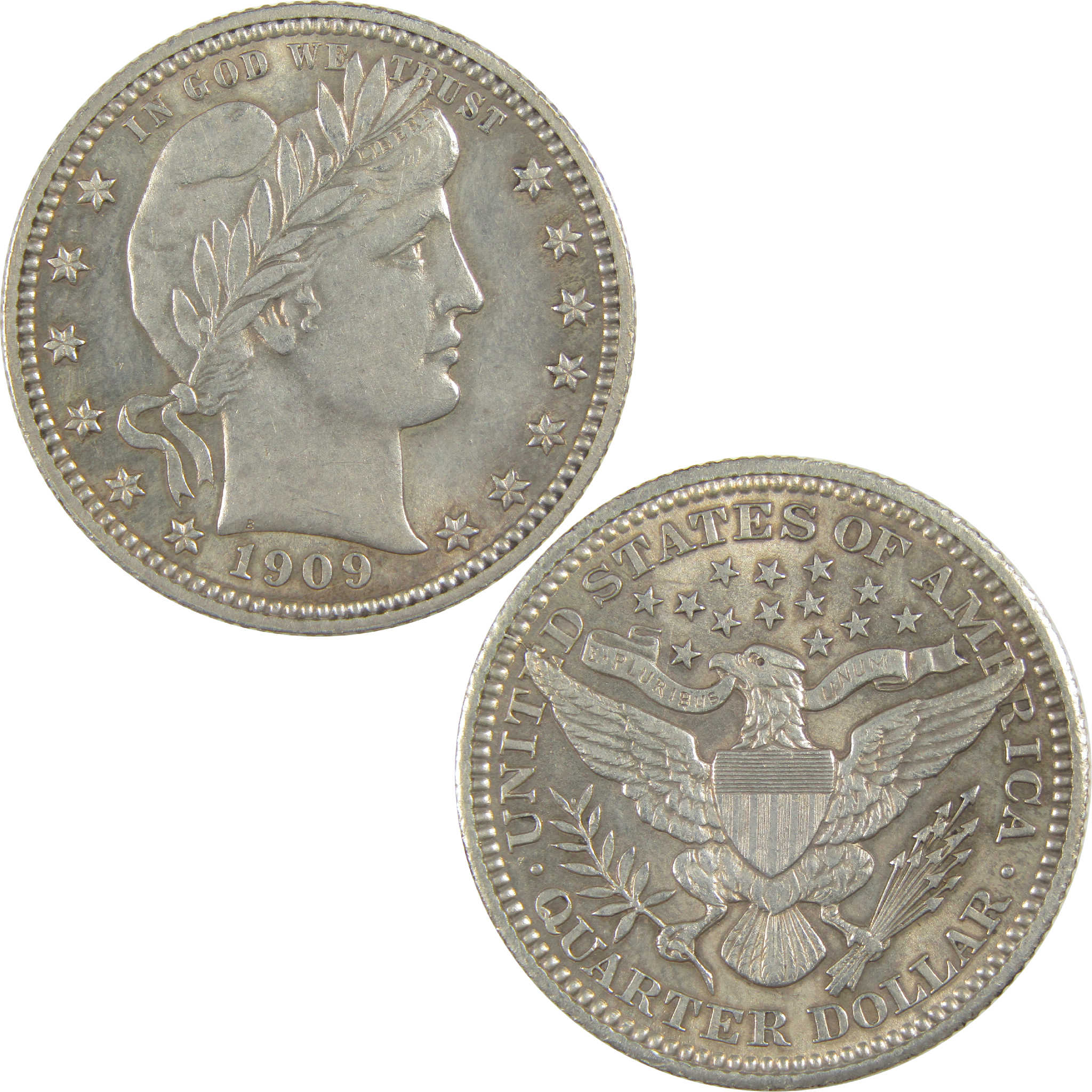 1909 Barber Quarter Borderline Uncirculated Silver 25c Coin