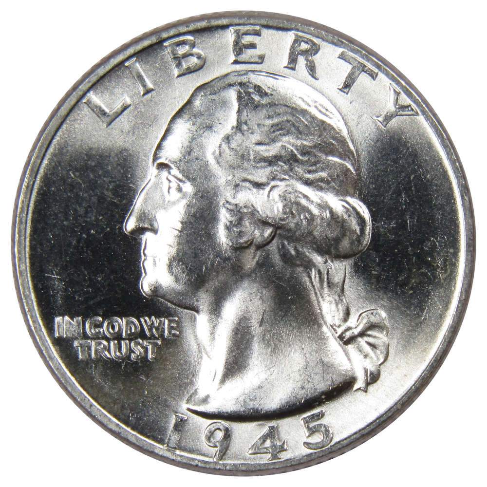 1945 Washington Silver Quarter Uncirculated Mint State 25c Coin