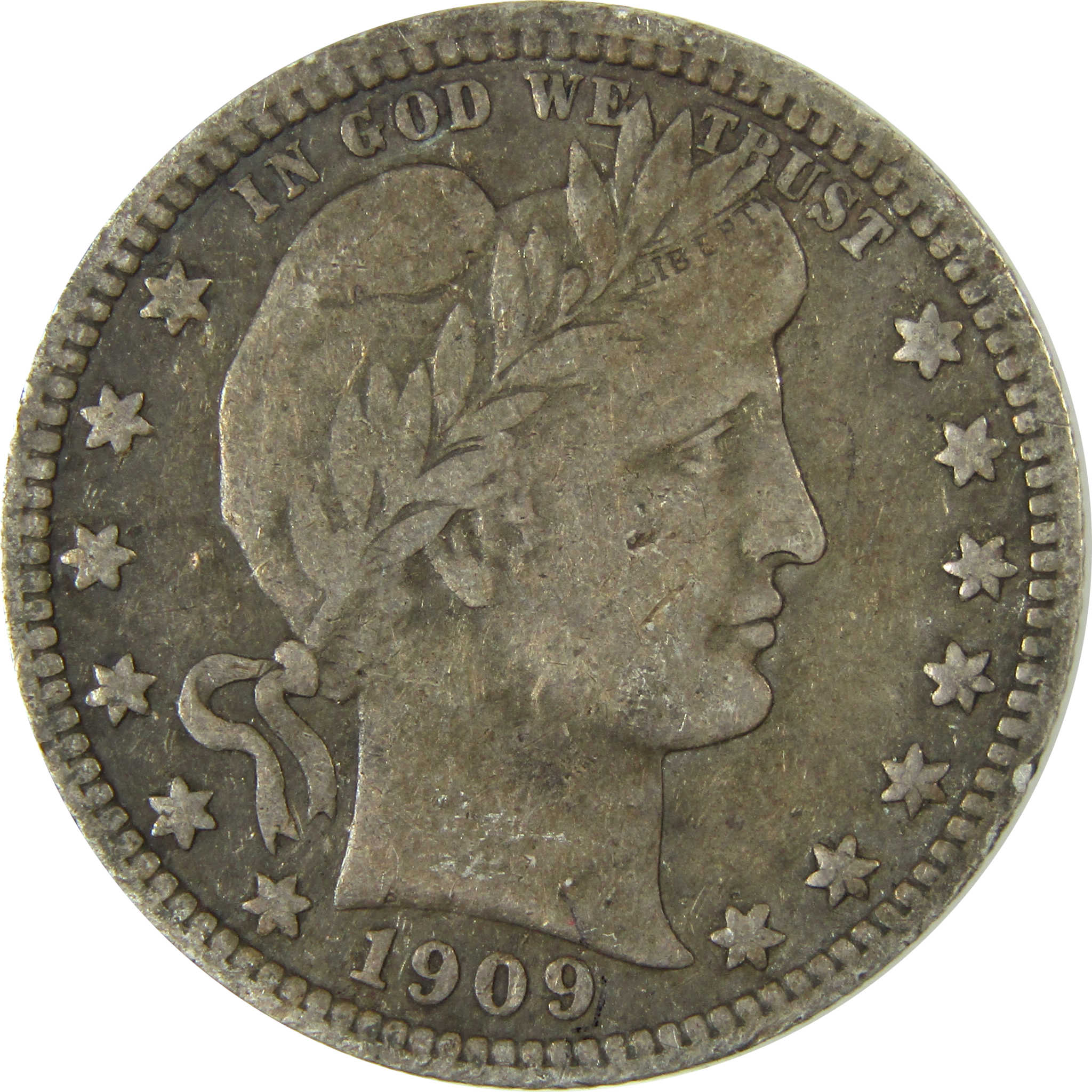 1909 Barber Silver Quarter F Fine 25c Coin SKU:CP883
