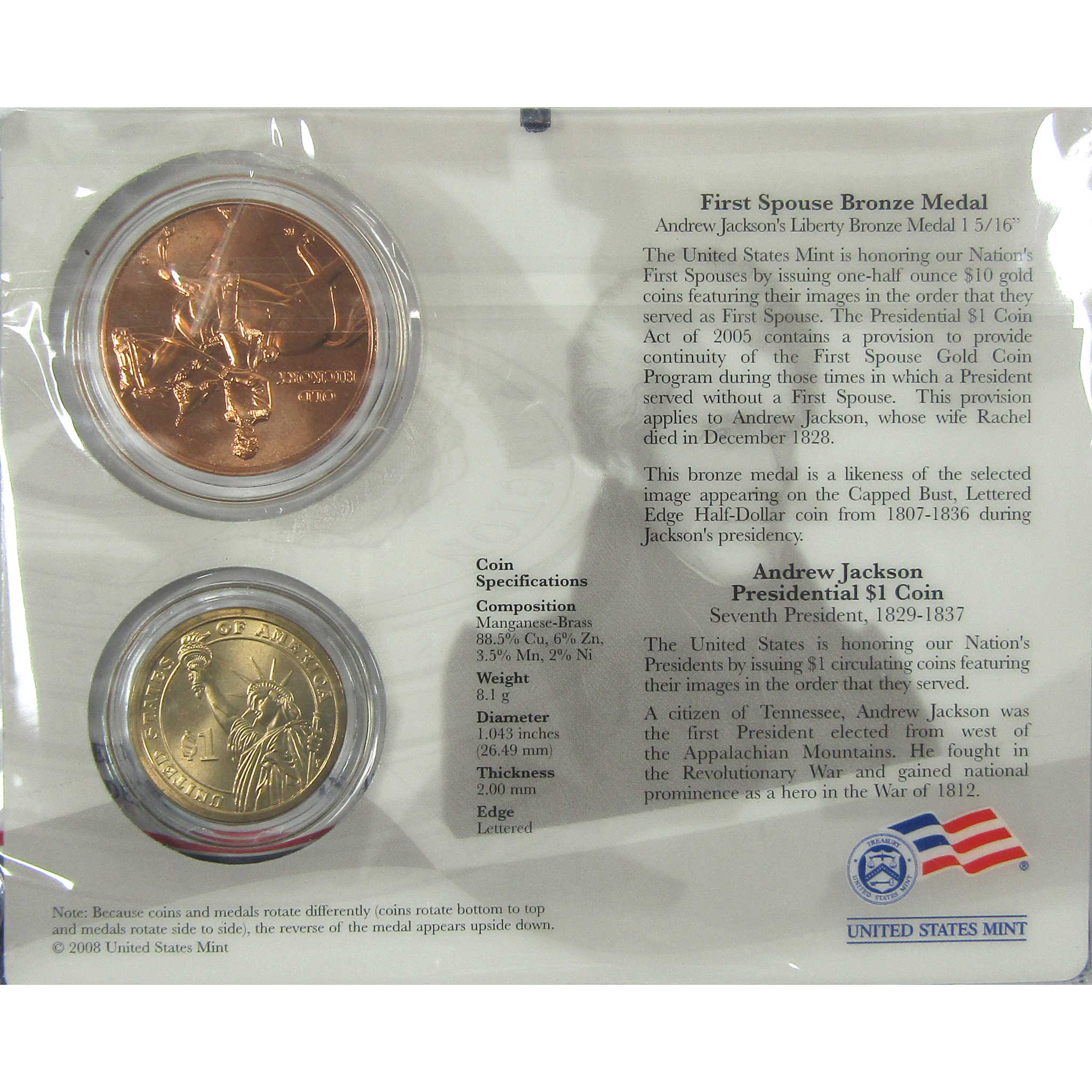 2008 Andrew Jackson First Spouse 2 Piece Set Unc SKU:CPC8975