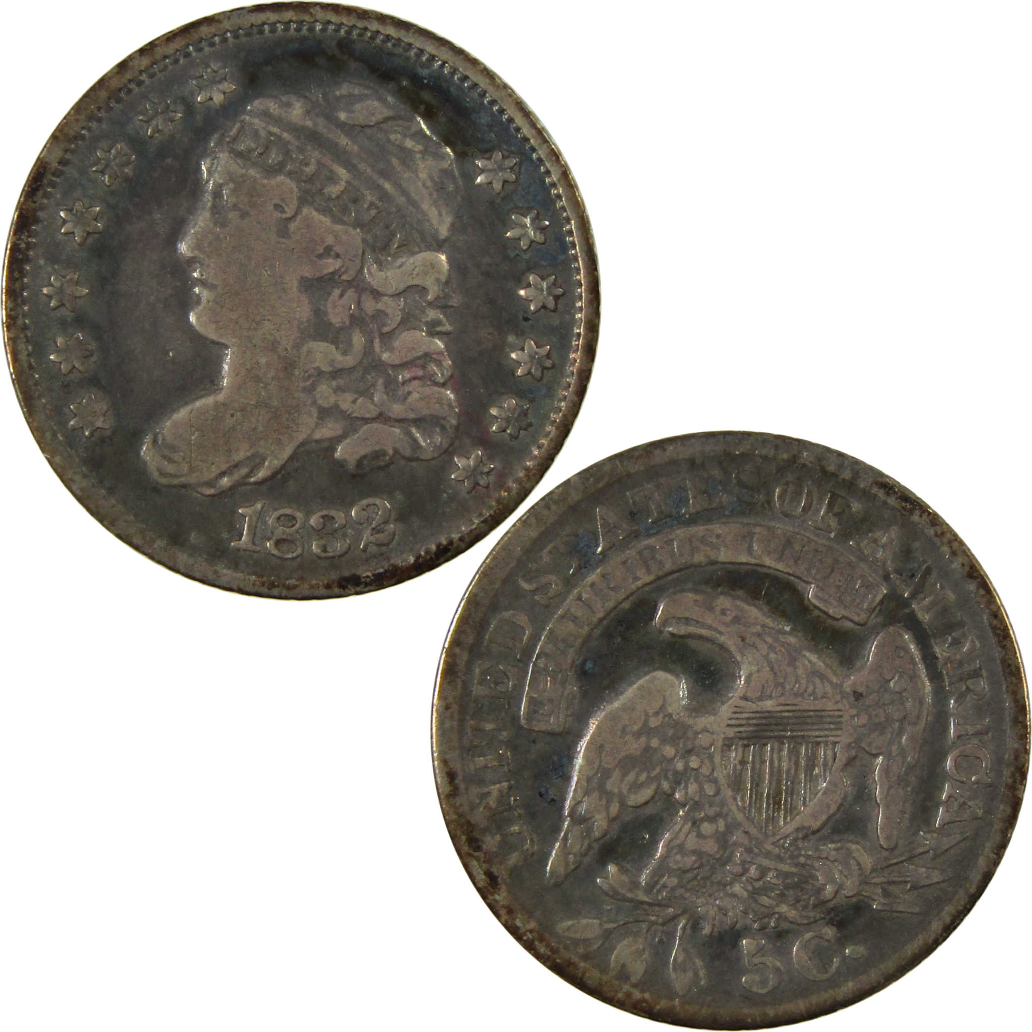 1832 Capped Bust Silver Half Dime F Fine 5c Coin Collectible SKU:CP733