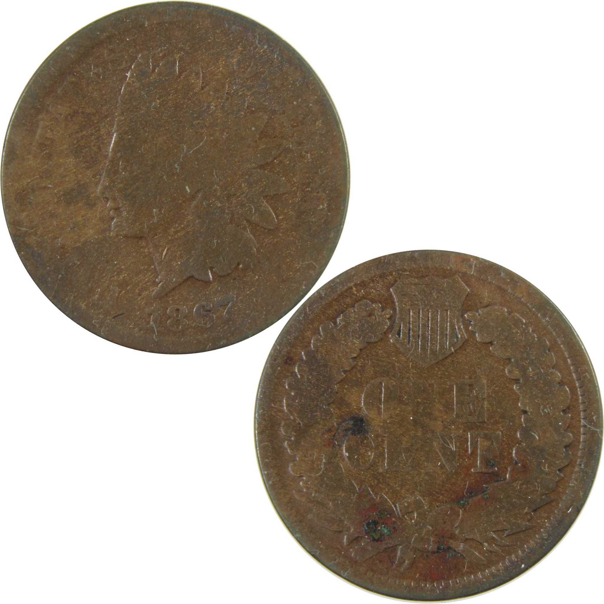 1867 Indian Head Cent AG About Good Penny 1c Coin SKU:I28230