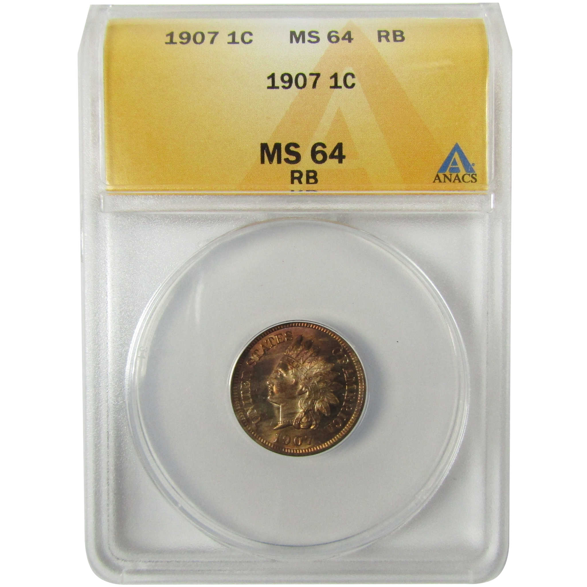 1907 Indian Head Cent MS 64 RB ANACS Uncirculated Penny SKU:I28316