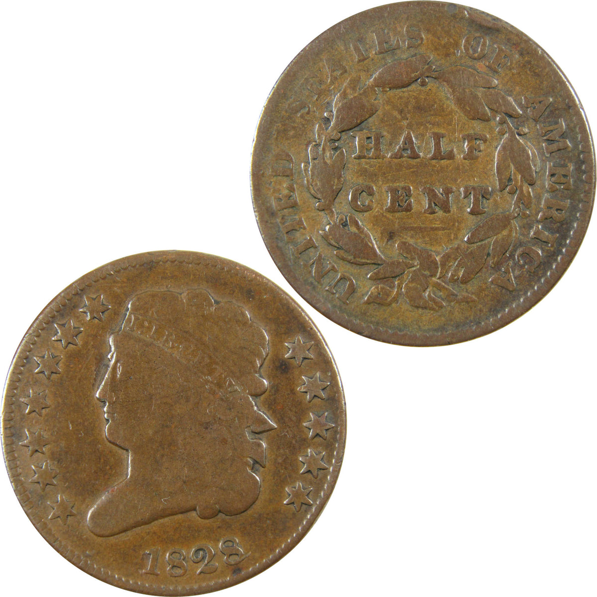 1828 12 Stars Classic Head Copper 1/2c VG Very Good Details SKU:CP1770