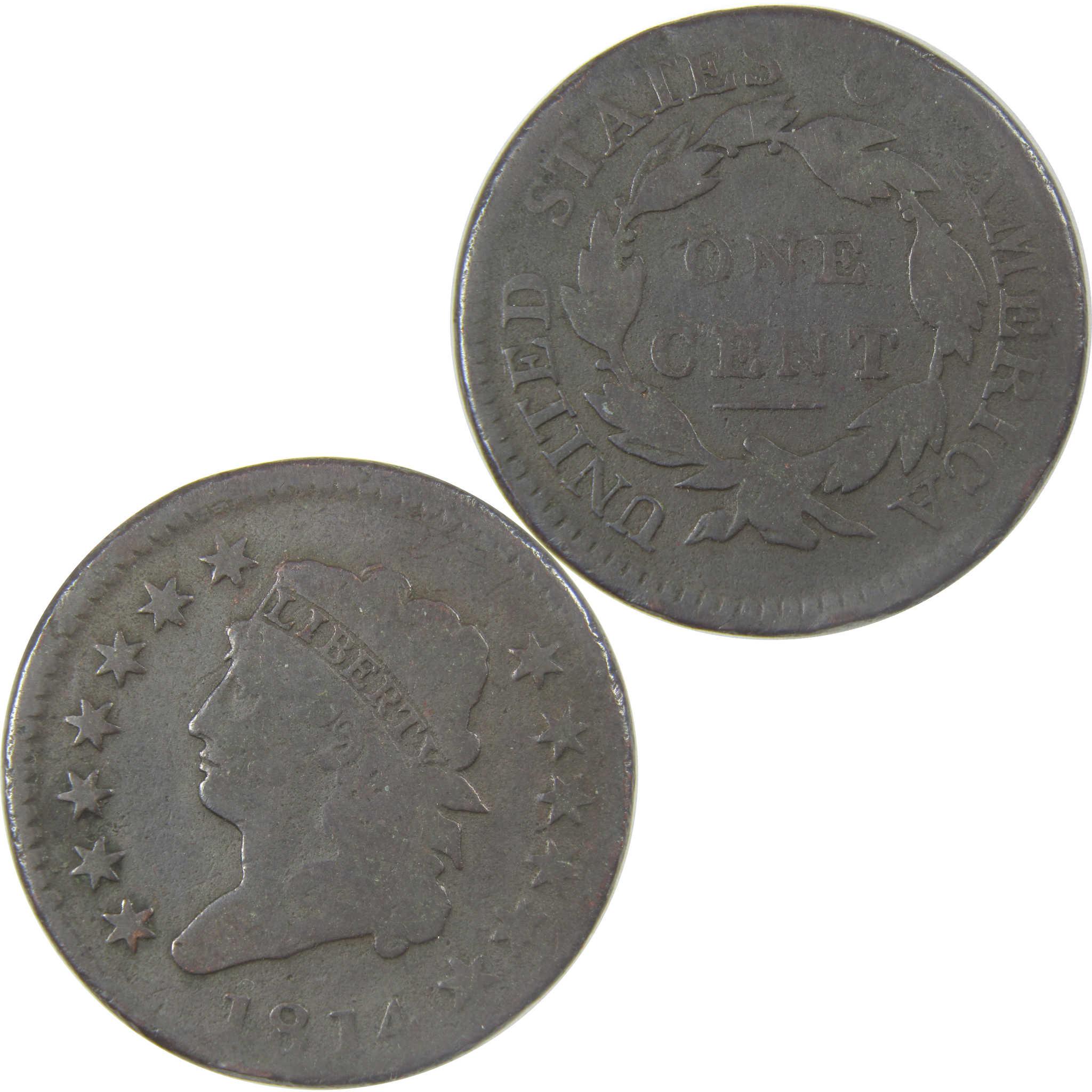 1814 Crosslet 4 Classic Head Copper Large Cent Circulated Penny