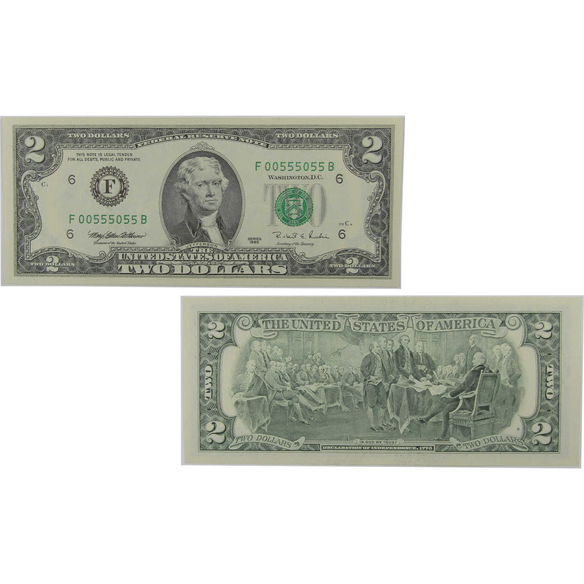 1995 $2 Federal Reserve Binary Note CCU Choice Crisp Uncirculated