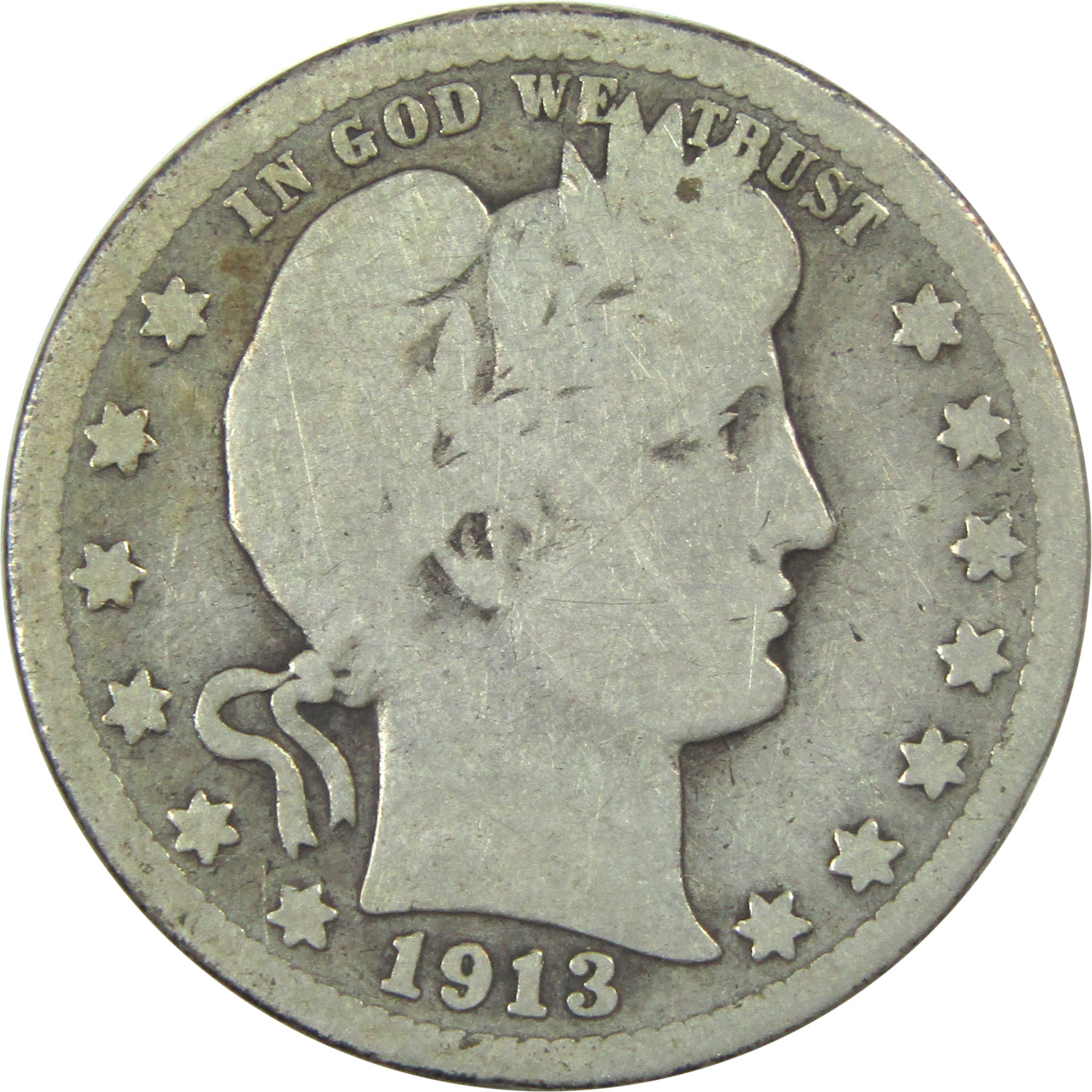 1913 Barber Quarter AG About Good Silver 25c Coin SKU:I15307