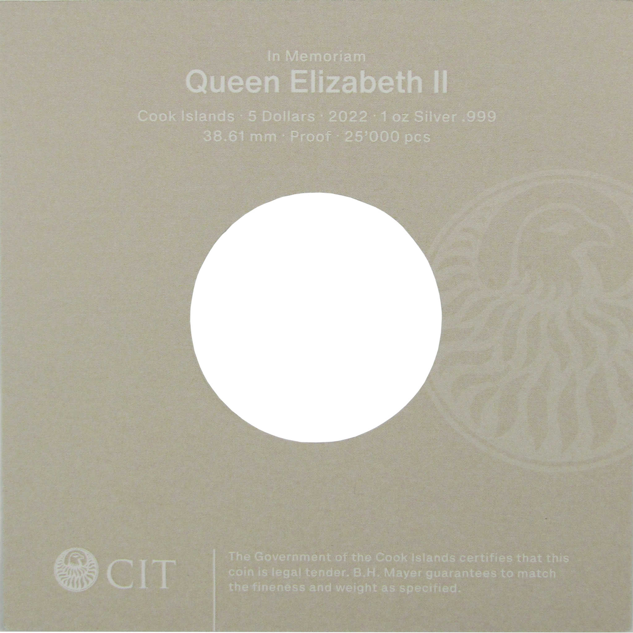 2022 Cook Islands $5 1 oz Silver Queen Elizabeth II In Memoriam Proof