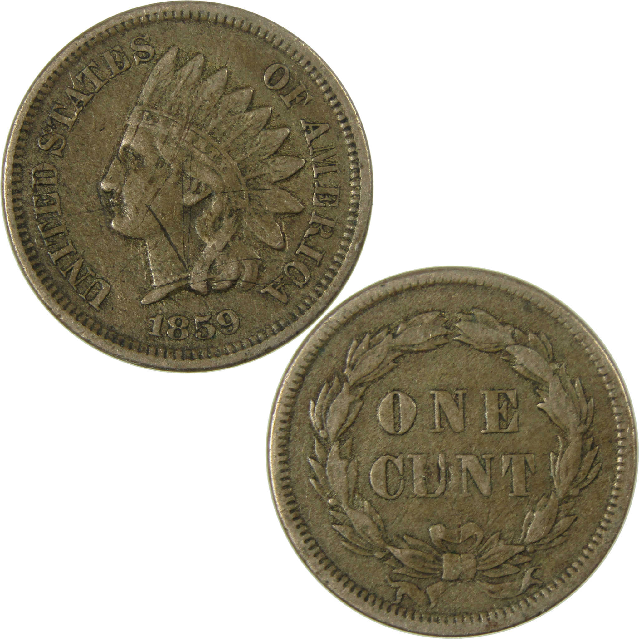 1859 Indian Head Cent F Fine Details Penny 1c Coin SKU:I26969