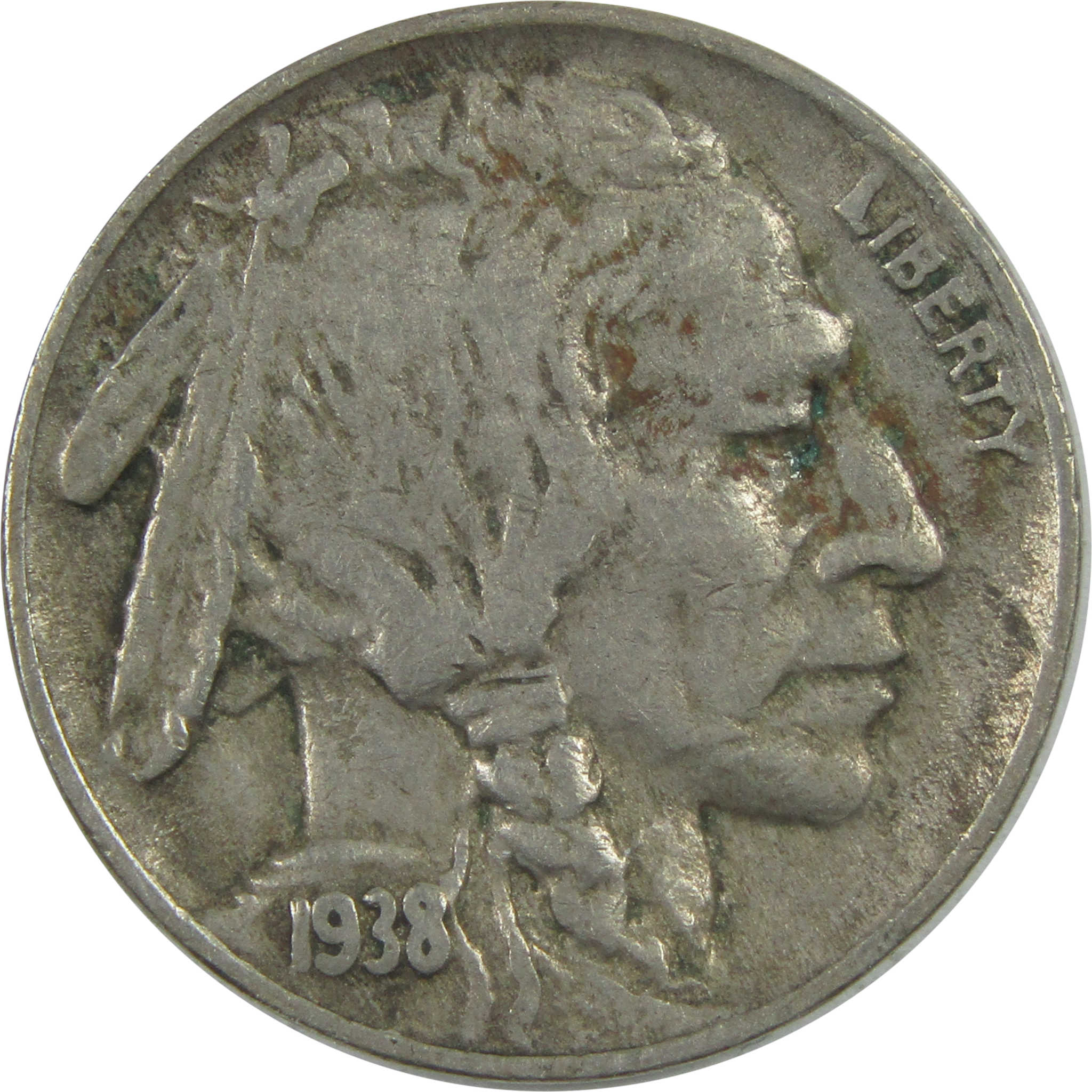 1938 D Indian Head Buffalo Nickel F Fine 5c Coin SKU:I15507