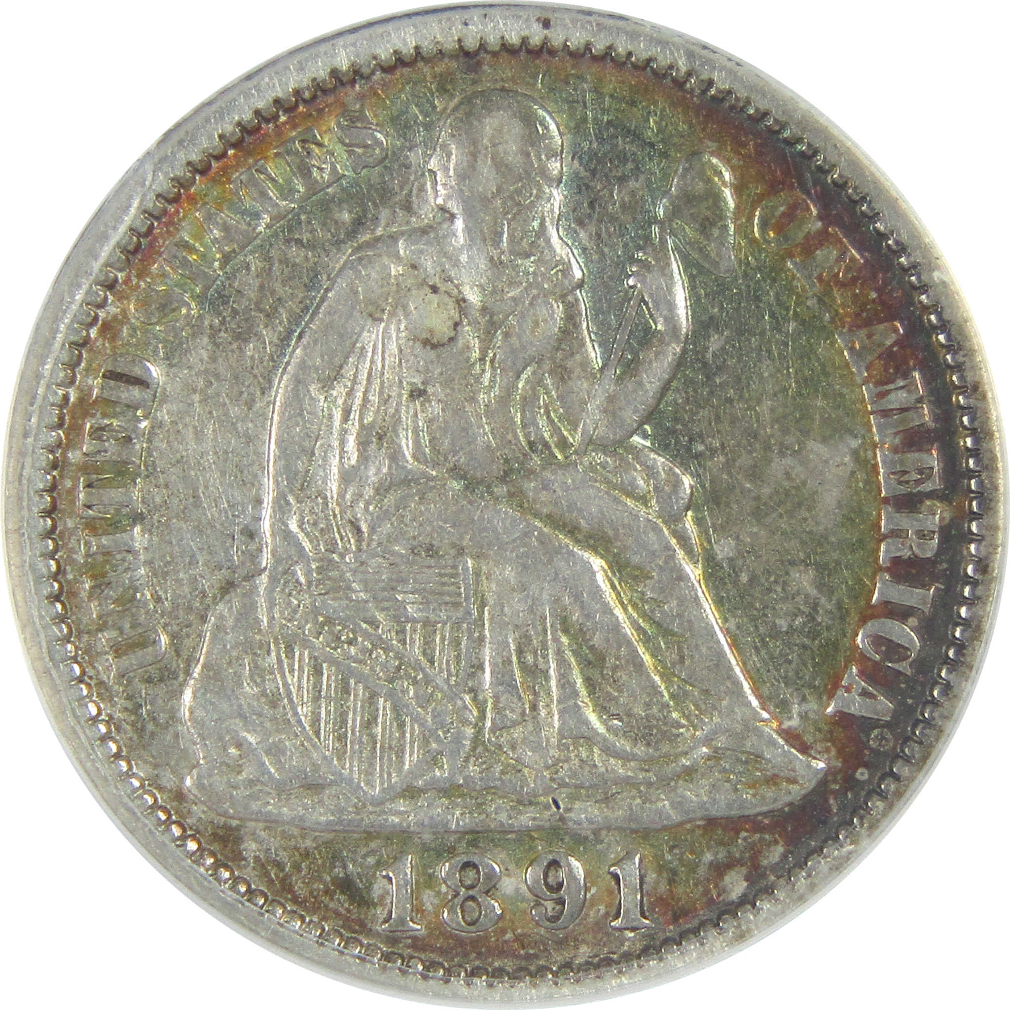 1891 Seated Liberty Dime EF 45 ANACS Silver 10c Coin SKU:I16301