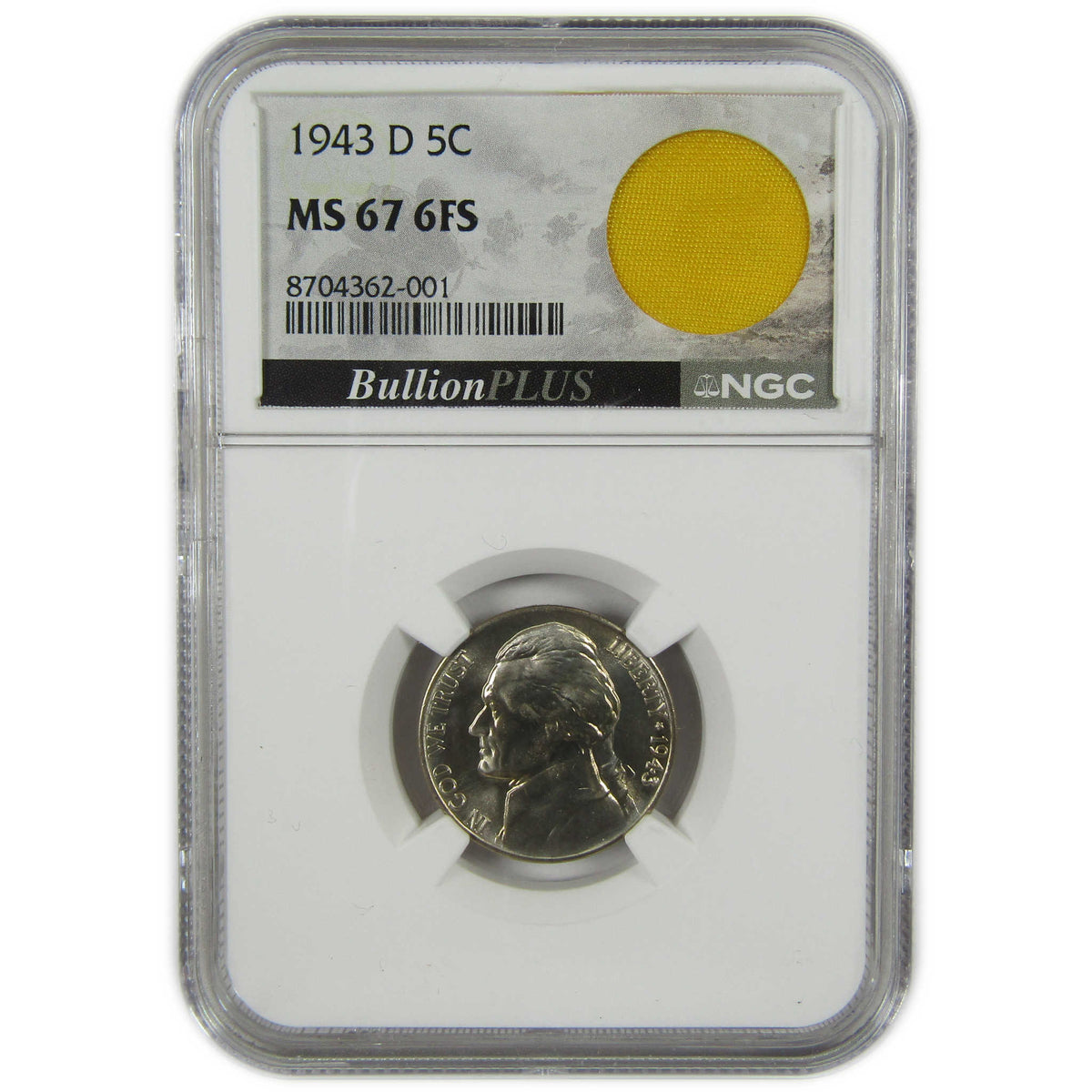 1943 D Jefferson Wartime Silver Nickel MS 67 6FS NGC Coin SKU:I28714