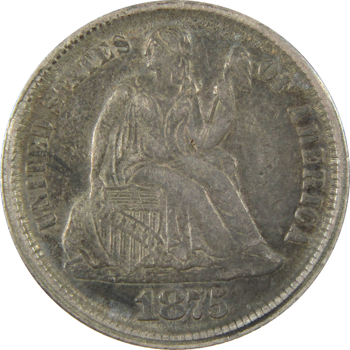 1875 CC Above Bow Seated Liberty Silver Dime VF Very Fine SKU:CP1751