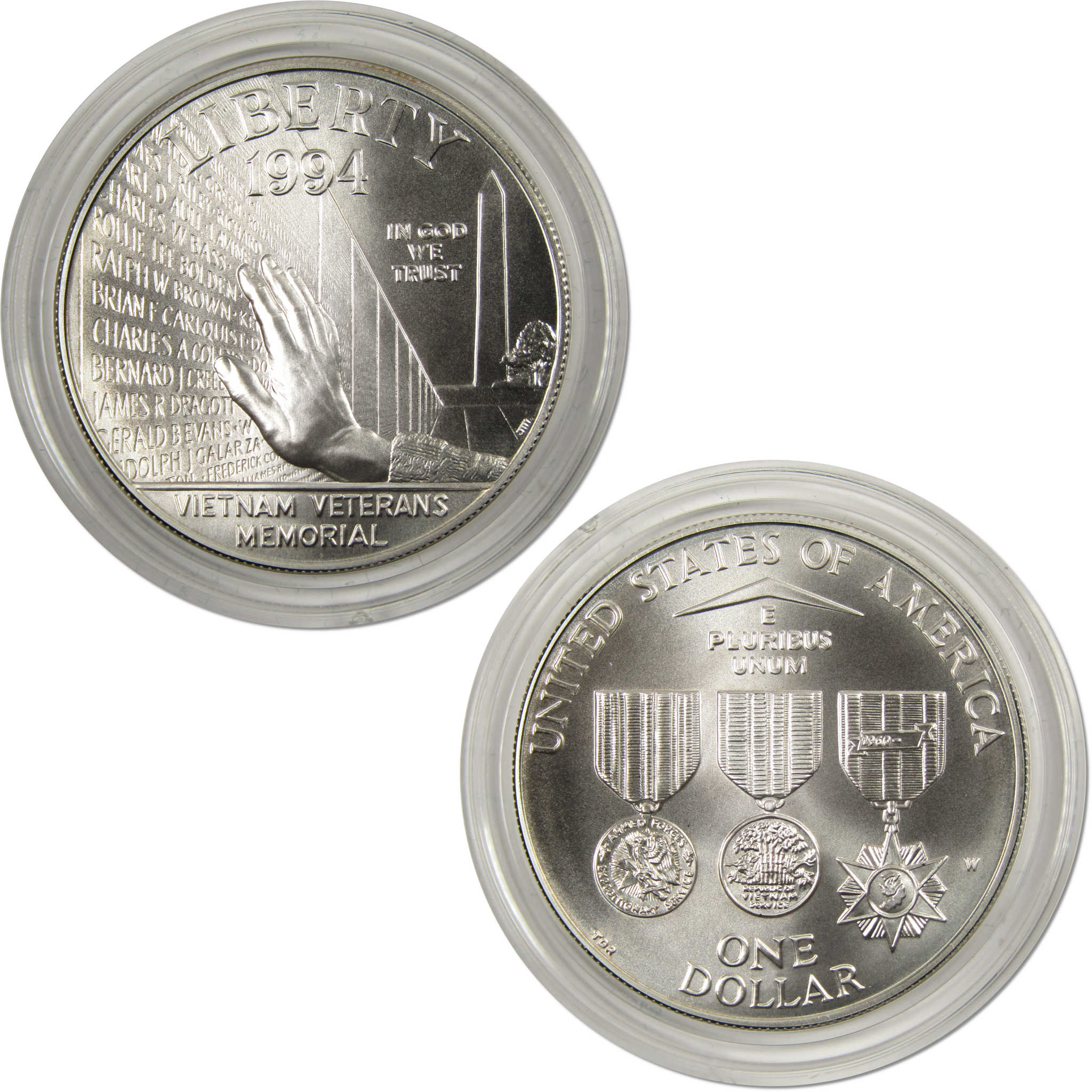 U.S Veterans Commemorative Silver Dollars 3 Piece Set BU $1 OGP COA