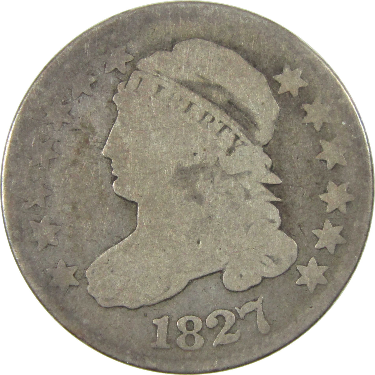 1827 Pointed Top Capped Bust Silver Dime AG About Good Coin SKU:CP1757
