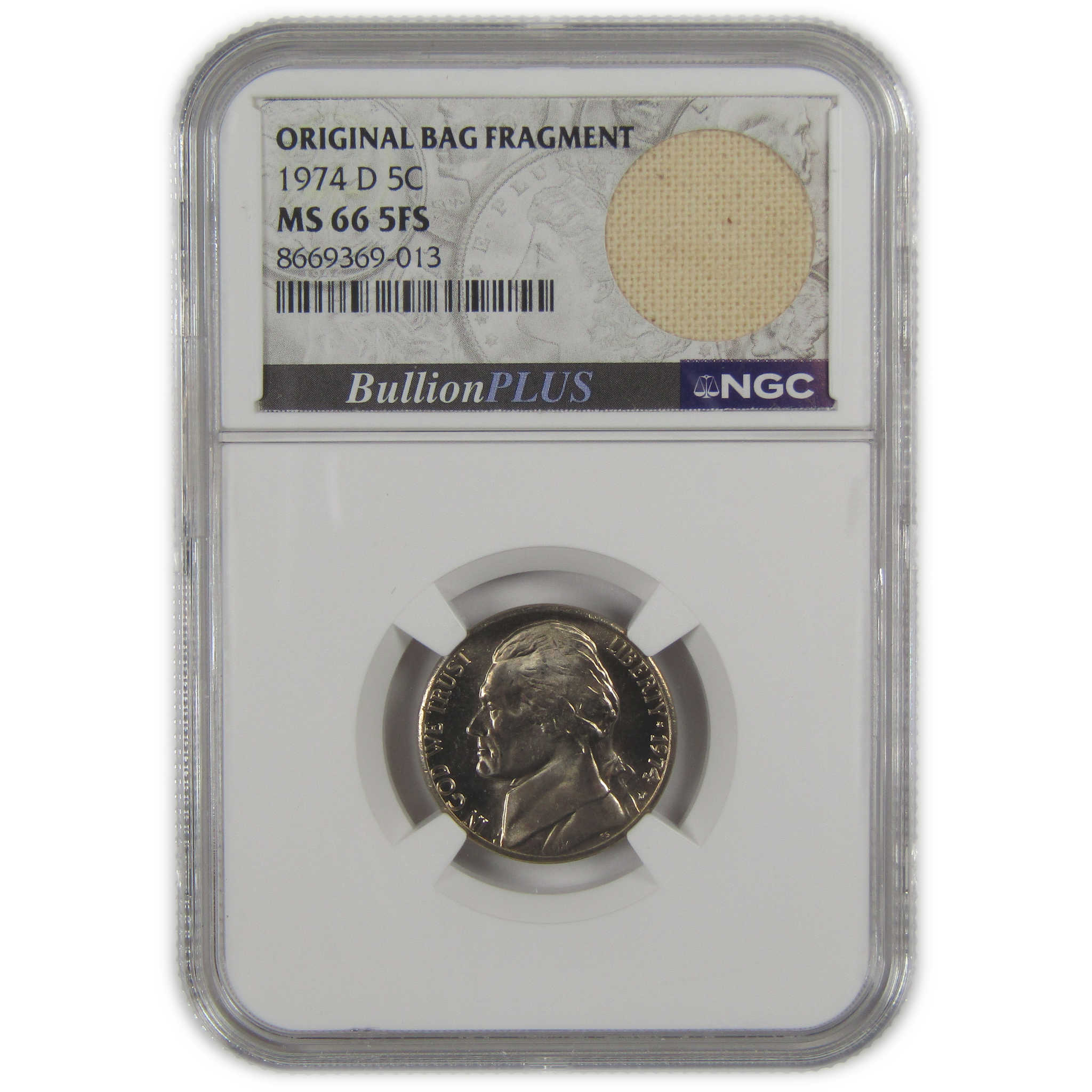 1974 D Jefferson Nickel MS 66 5FS NGC Original Bag Fragment SKU:I23496