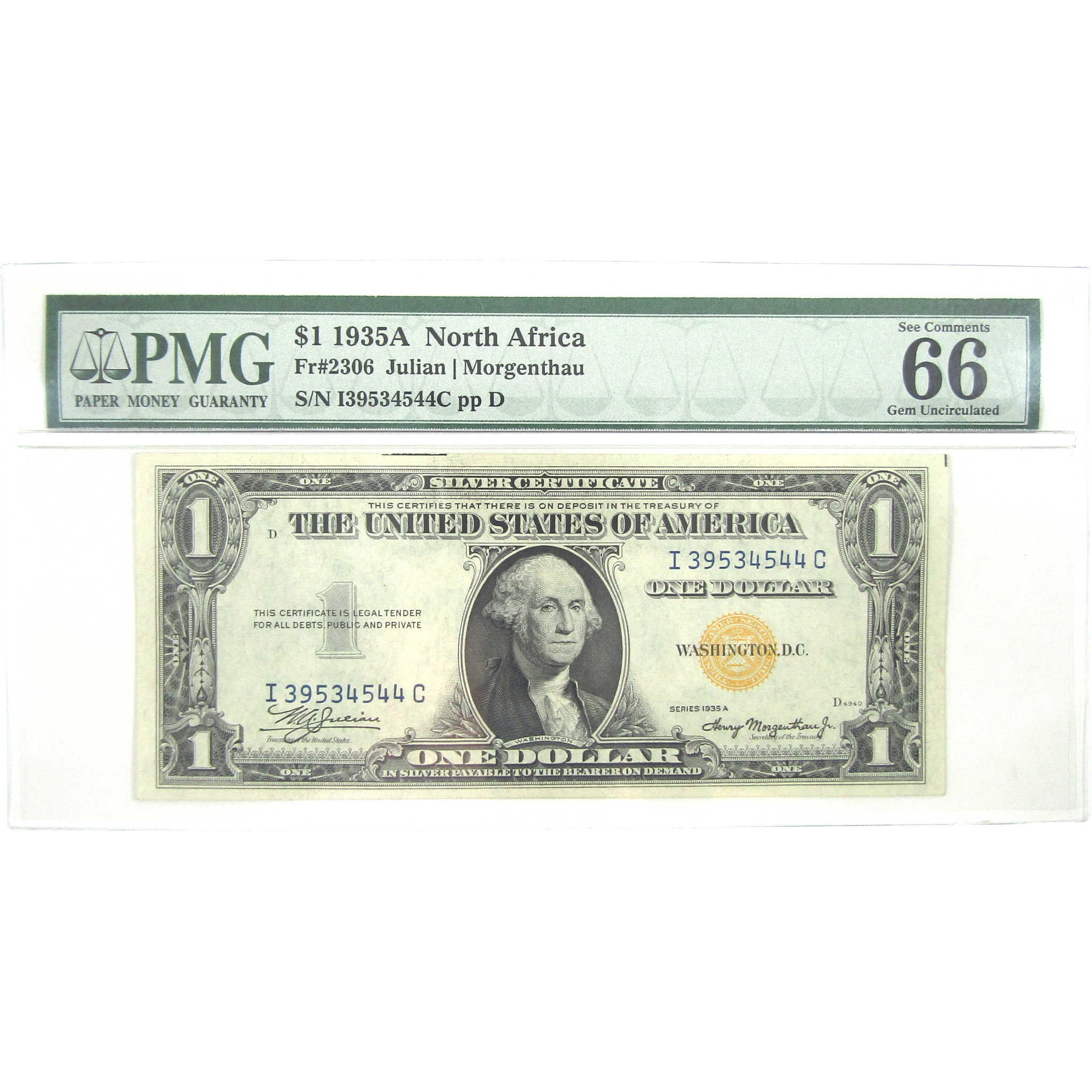 1935A $1 Silver Certificate North Africa WWII FR2306 66 EPQ PMG