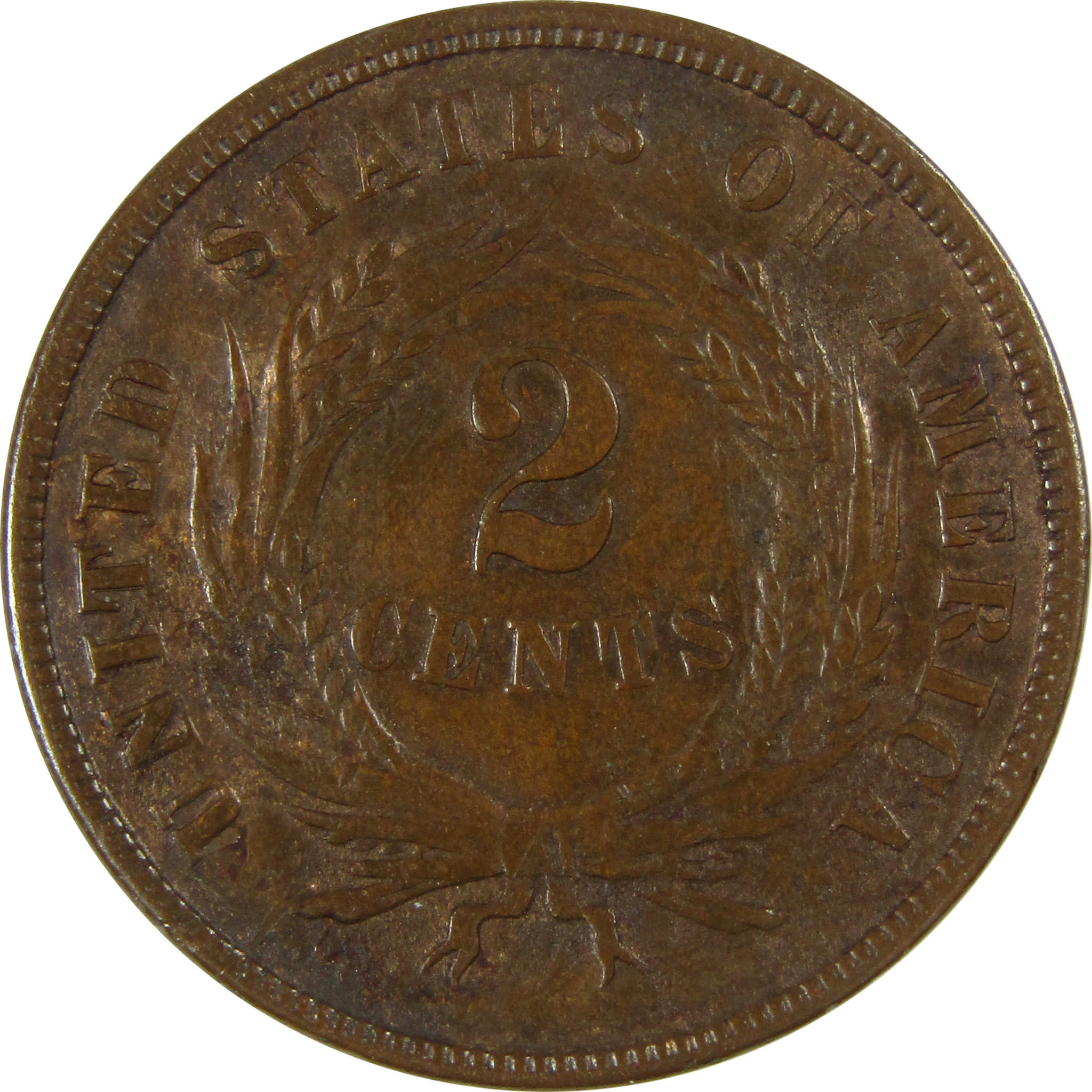 1865 Two Cent Piece AU About Uncirculated 2c Coin SKU:I27459