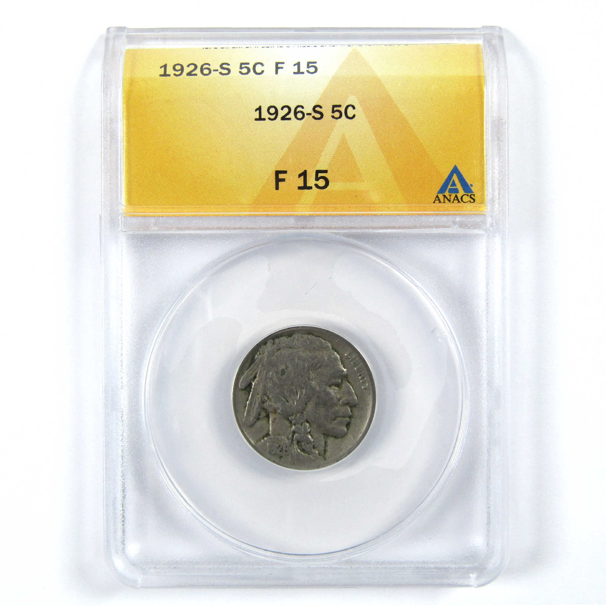 1926 S Indian Head Buffalo Nickel F 15 ANACS 5c Coin SKU:I11931