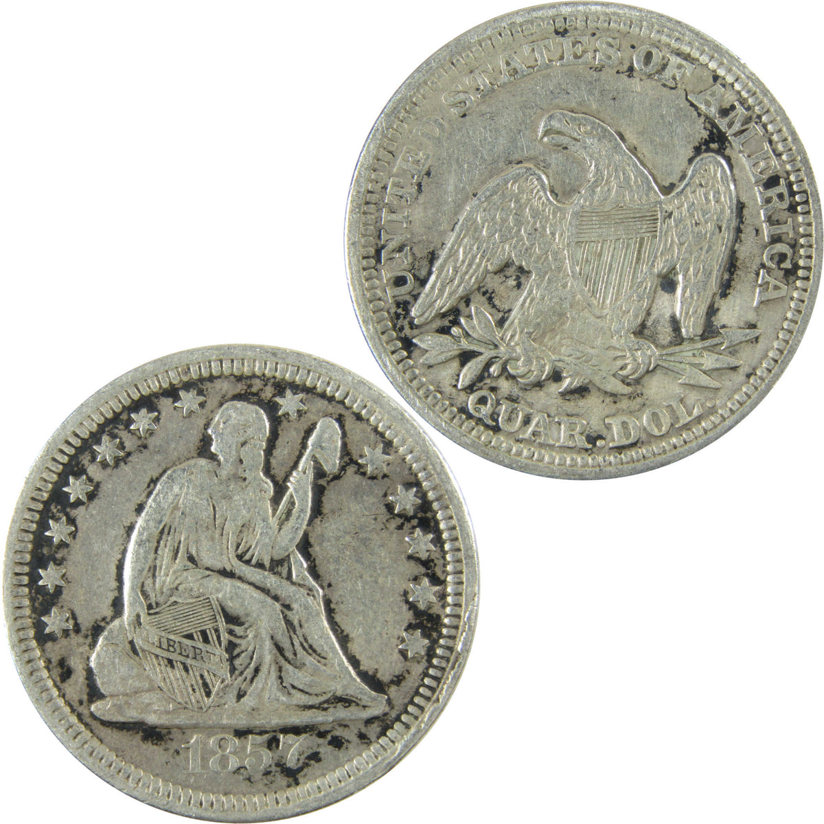 1857 Seated Liberty Silver 25c XF EF Extremely Fine Details SKU:CP1713