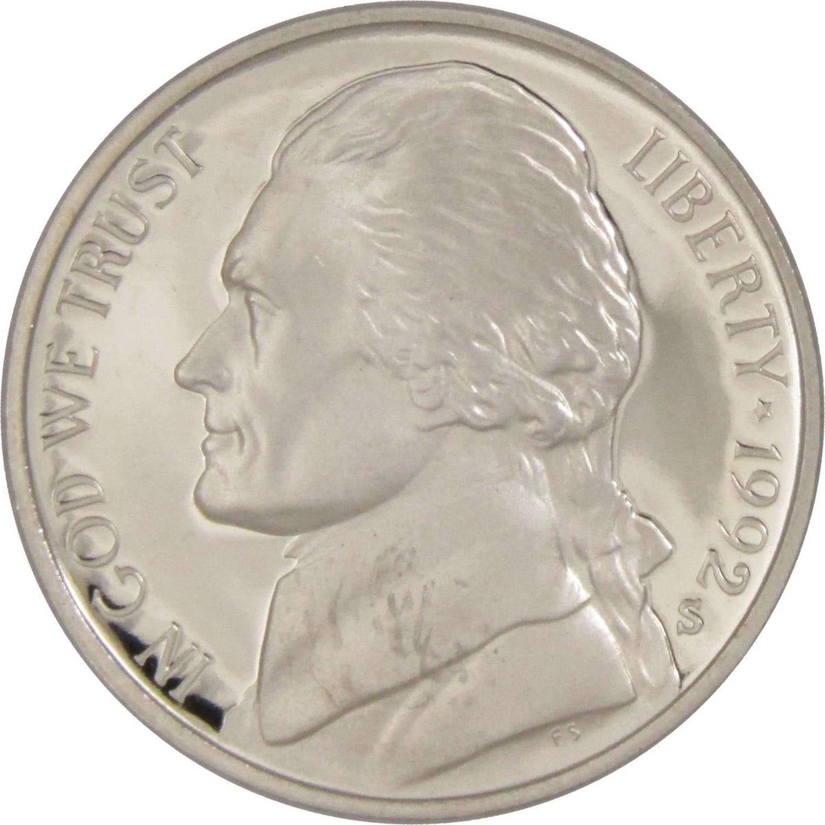 1992 S Jefferson Nickel Proof 5c Coin Collectible