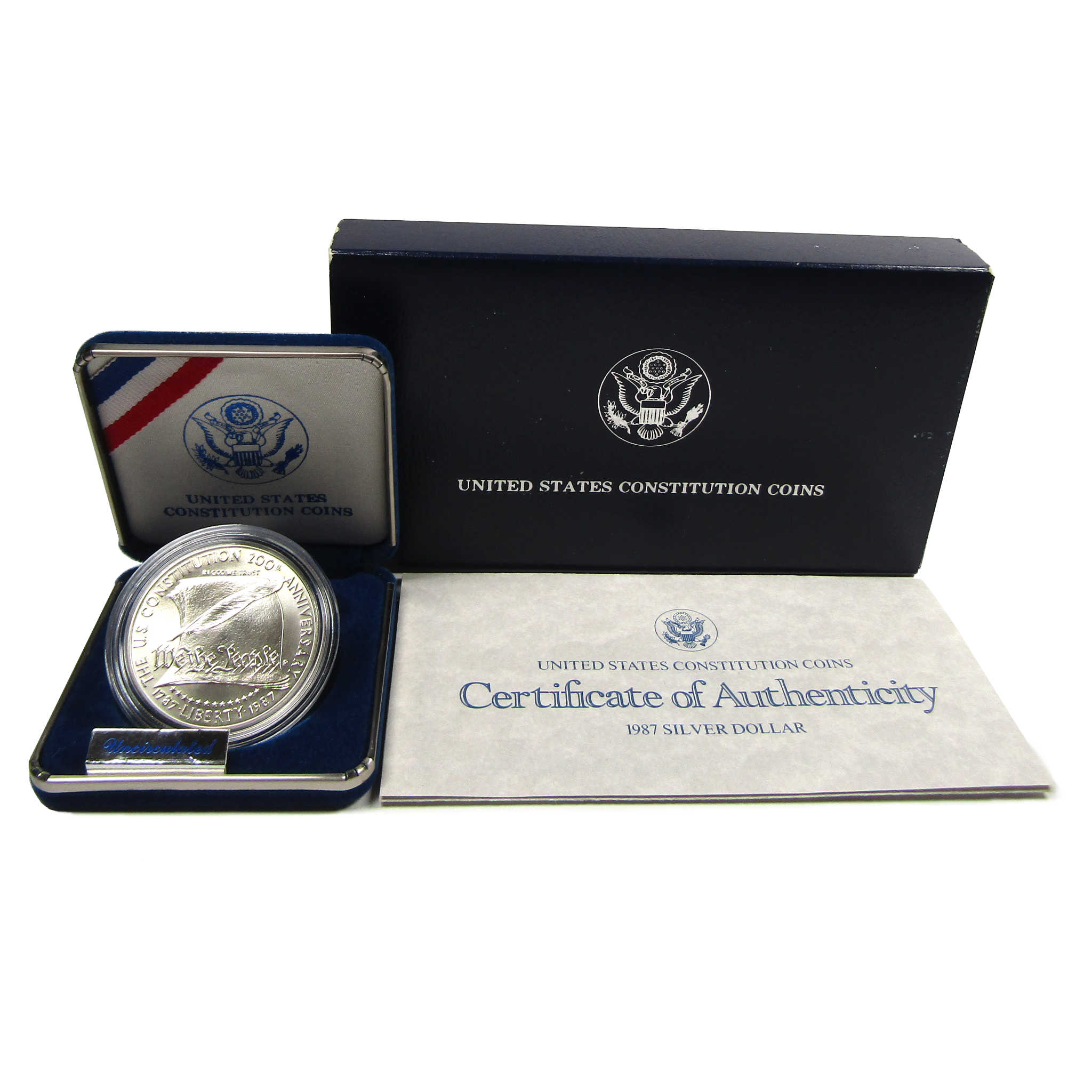 U.S Constitution Commemorative Dollar 1987 P BU Silver $1 Coin OGP COA