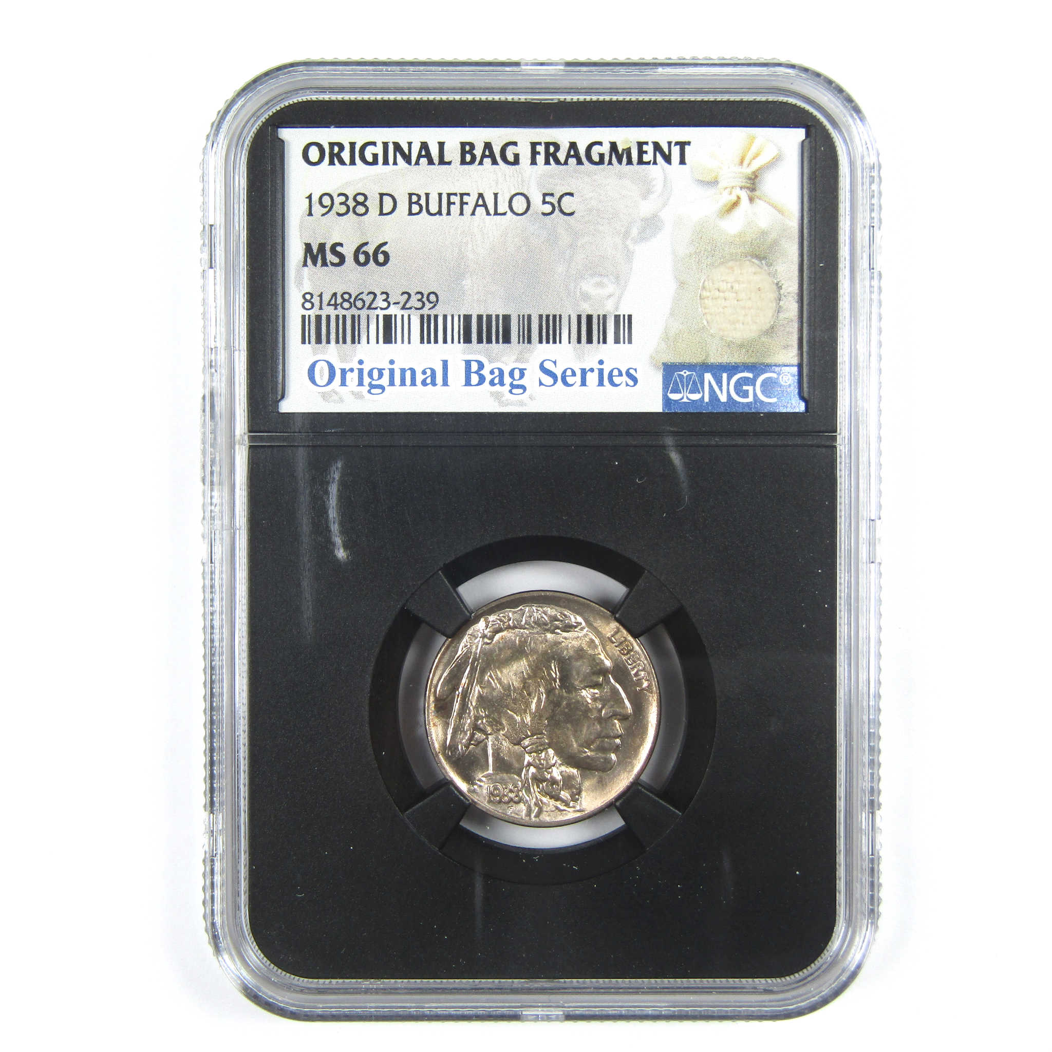 1938 D Buffalo Nickel MS 66 NGC 5c Original Bag Fragment SKU:I14599