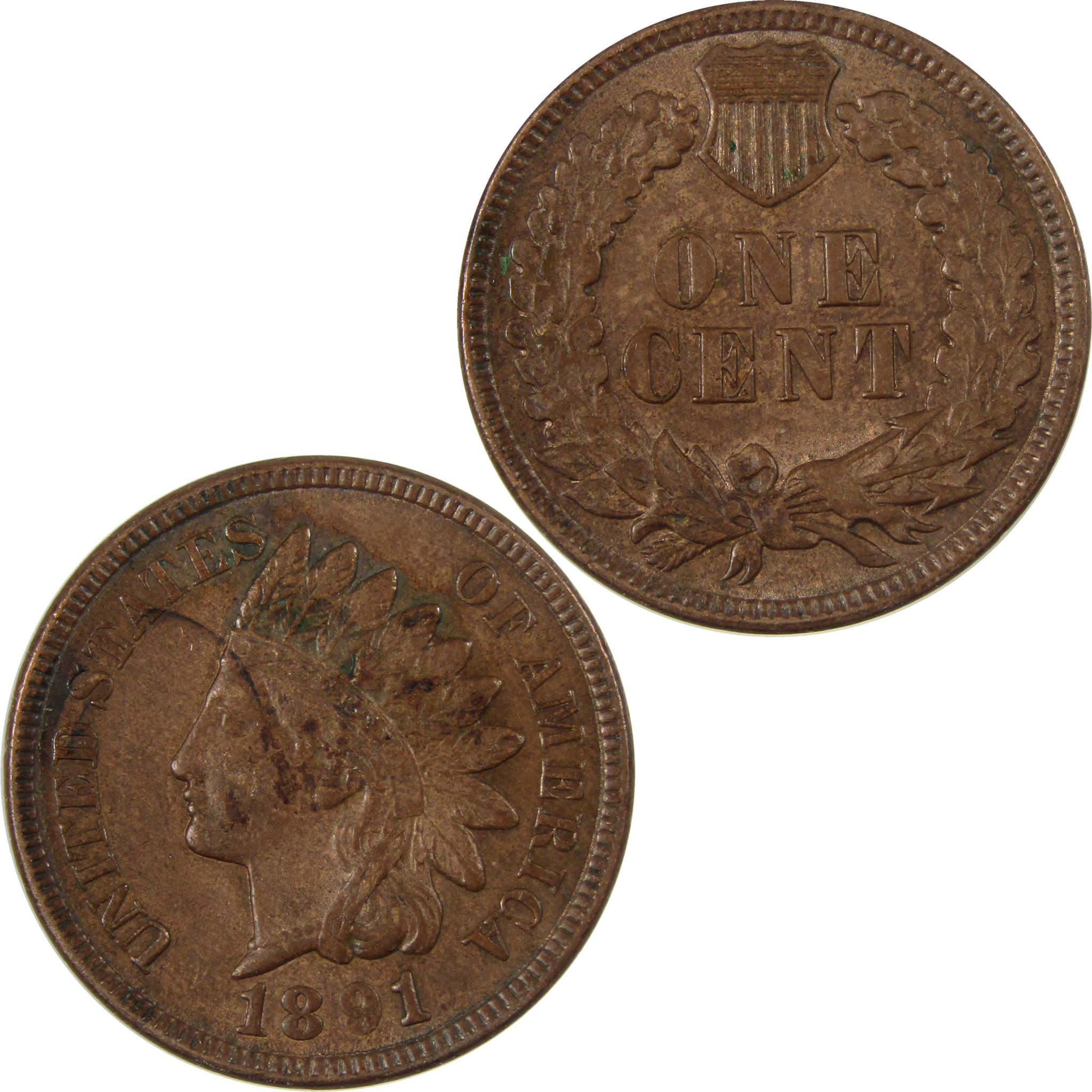 1891 Indian Head Cent AU About Uncirculated Penny 1c Coin SKU:I26936