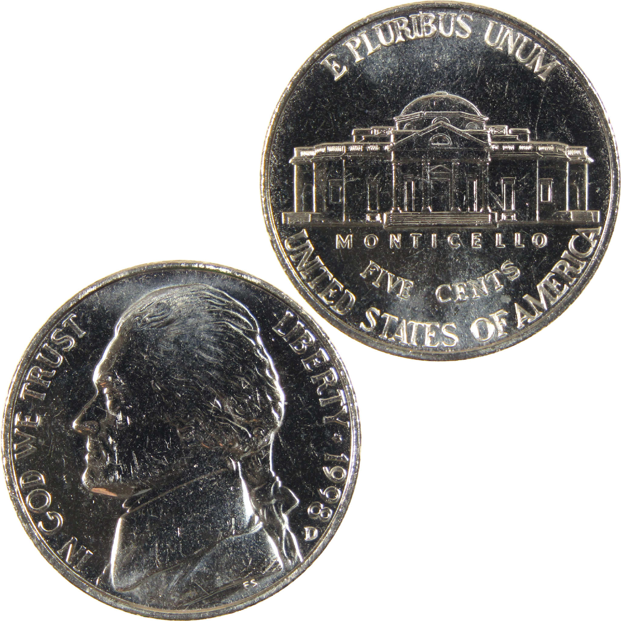 1998 D Jefferson Nickel Uncirculated 5c Coin