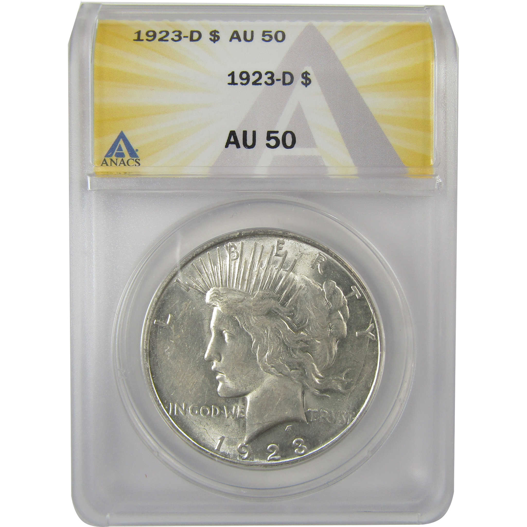 1923 D Peace Dollar AU 50 ANACS Silver $1 Coin SKU:I20885