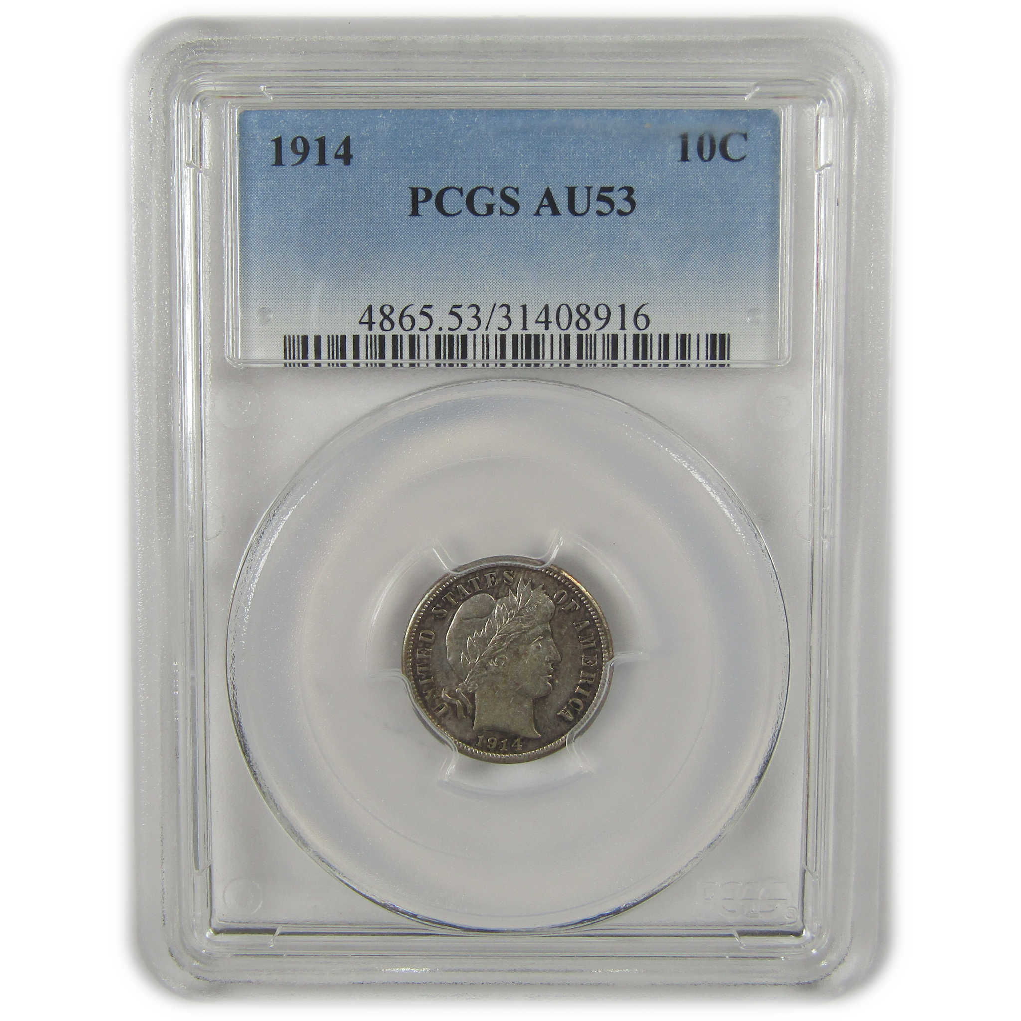 1914 Barber Dime AU 53 PCGS Silver 10c Coin SKU:I21523