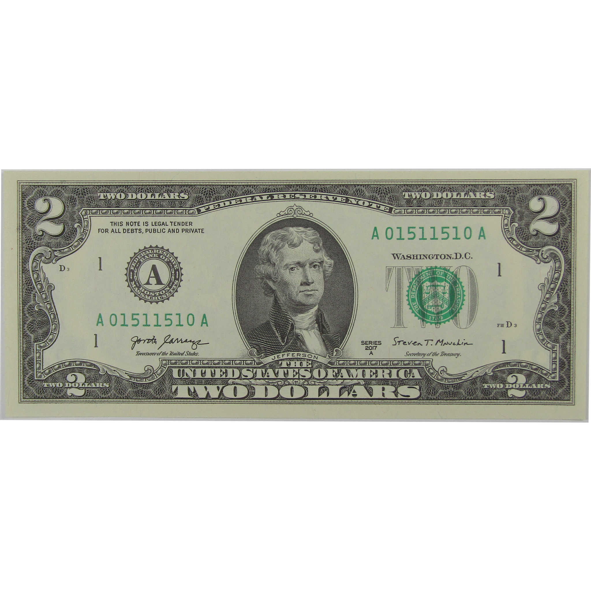 2017 A $2 Federal Reserve Radar Note CCU Choice Crisp Uncirculated