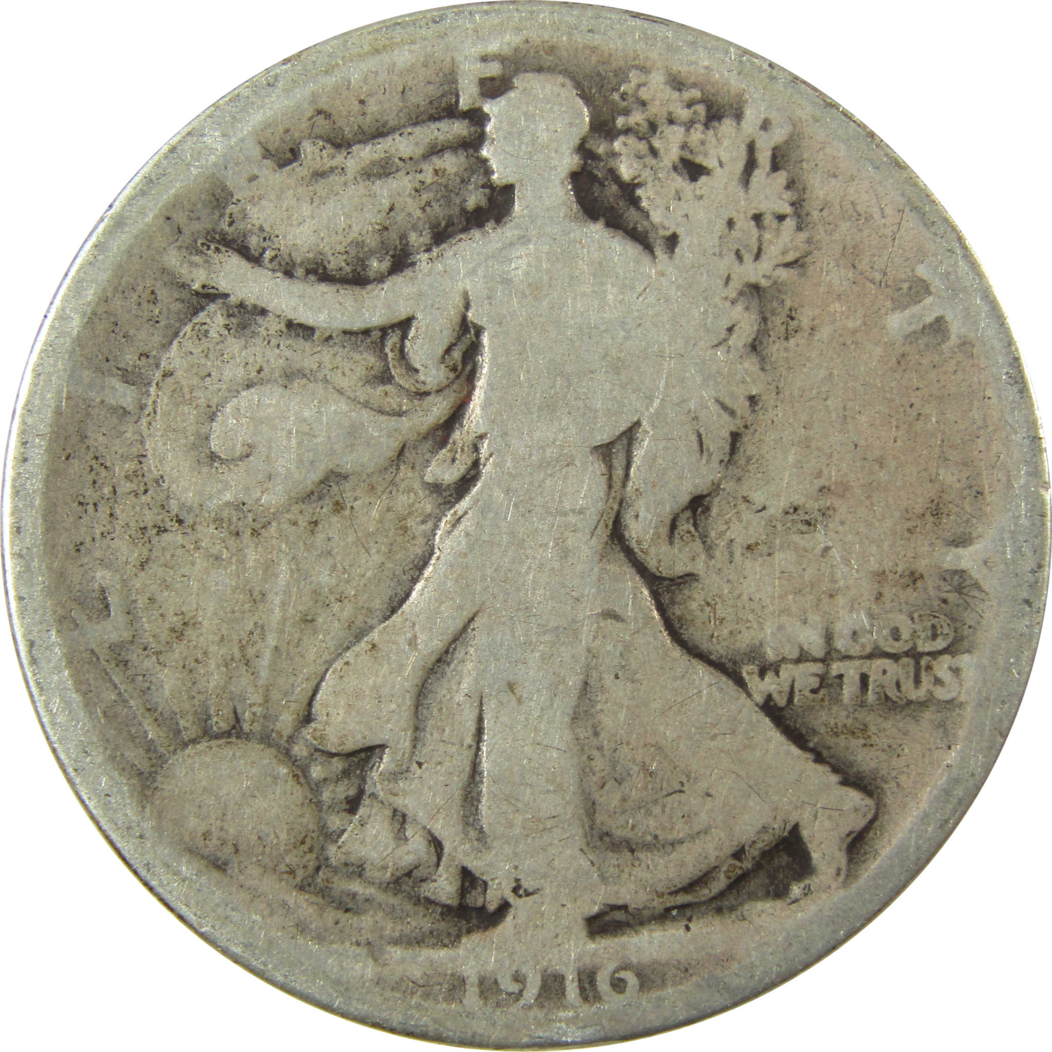 1916 Liberty Walking Silver Half Dollar AG About Good SKU:CP1453