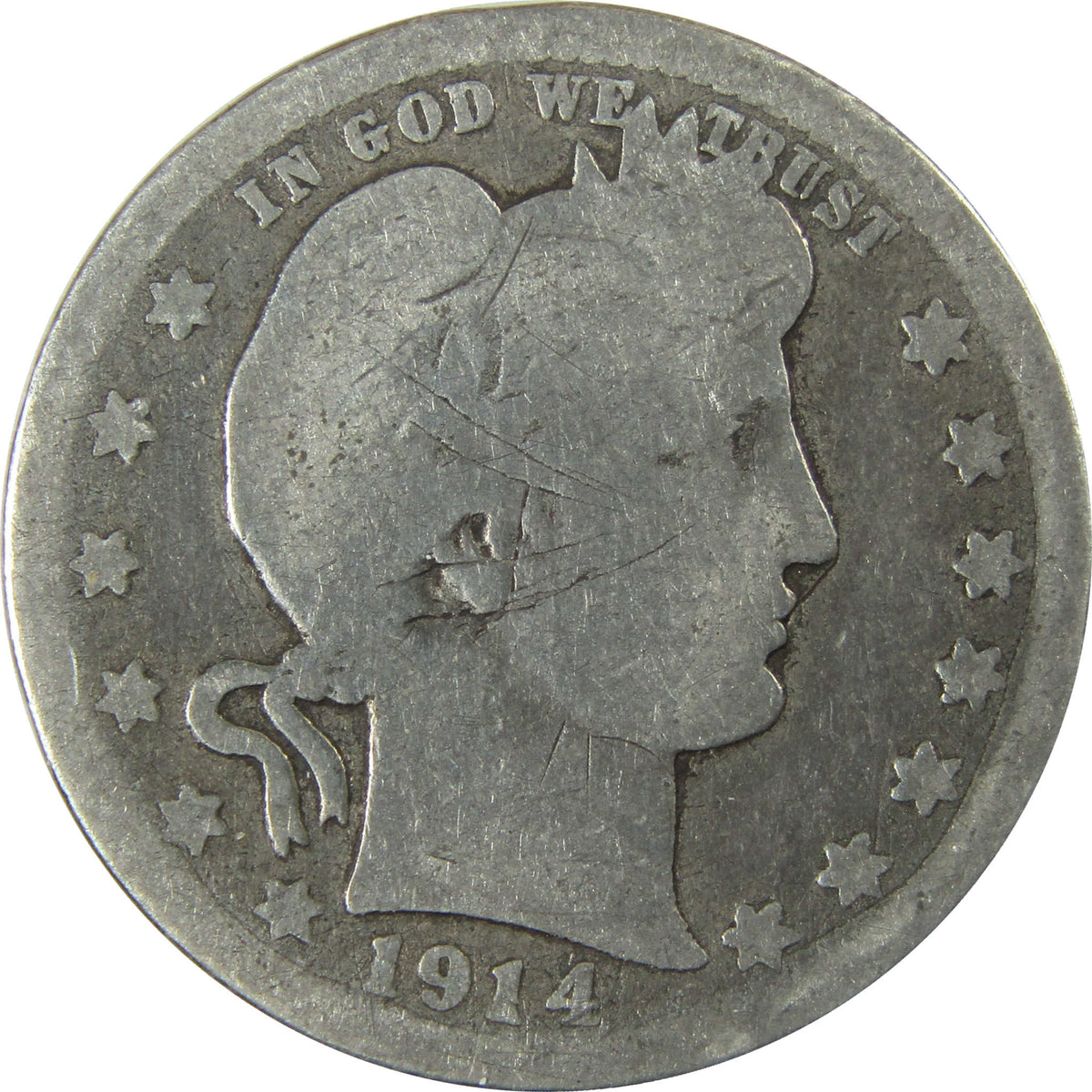 1914 S Barber Silver Quarter AG About Good Details 25c Coin SKU:I28524