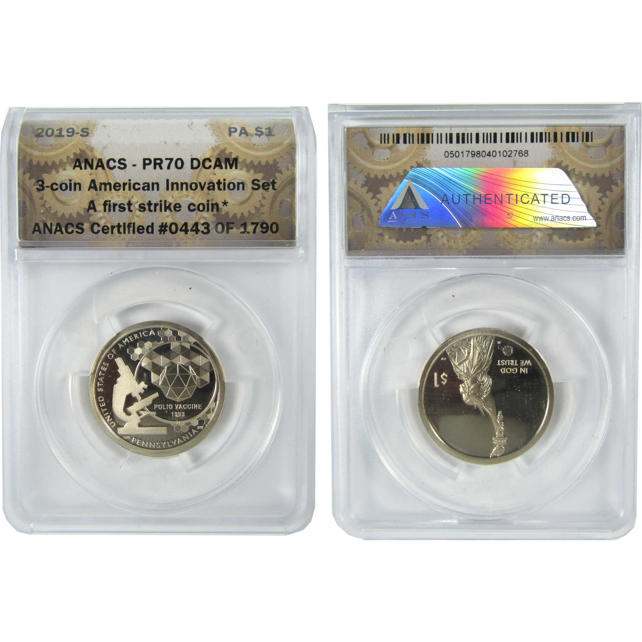 2019 PDS Polio Vaccine Innovation Dollar 3 Coin Set ANACS SKU:CPC9371