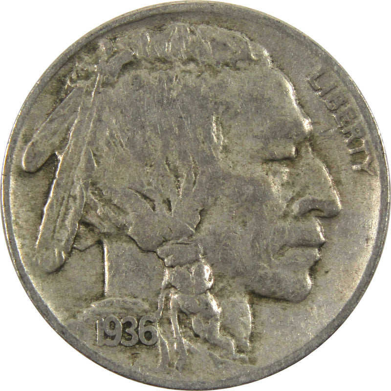 1936 D Indian Head Buffalo Nickel F Fine 5c Coin