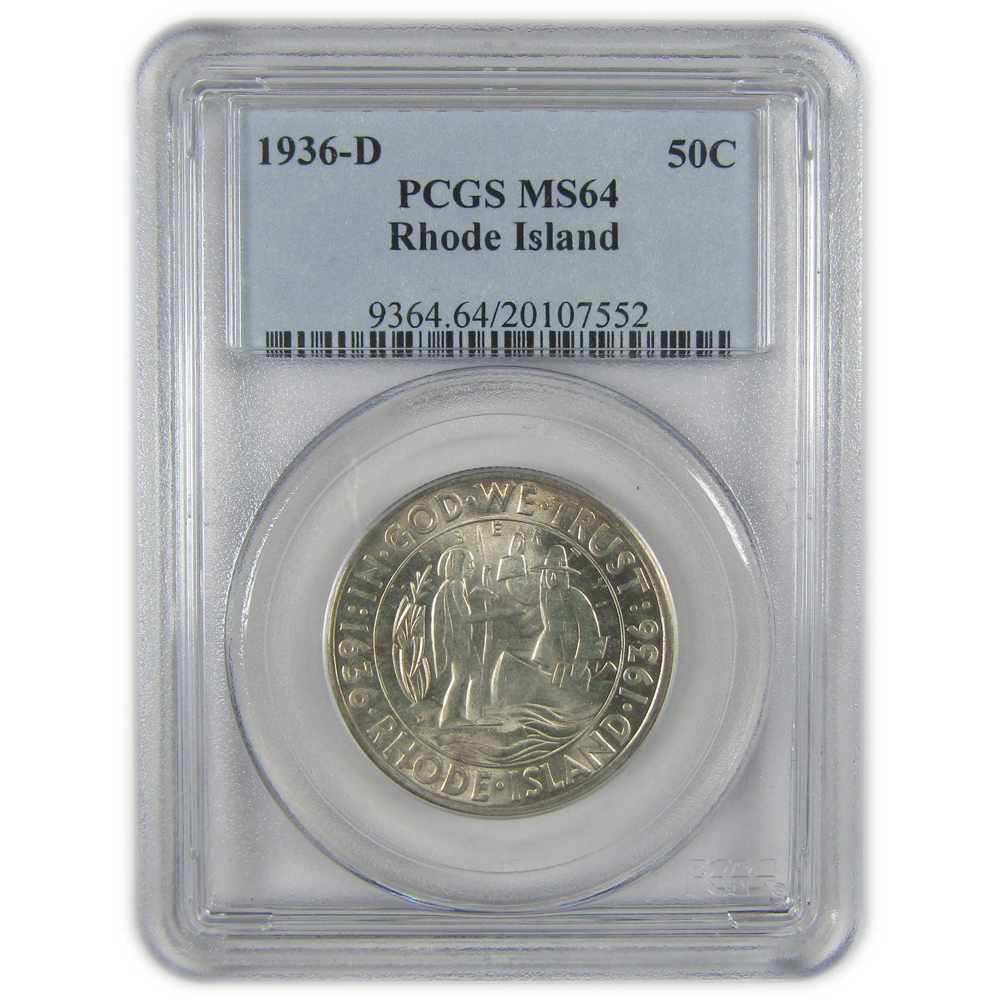 1936 D Providence Rhode Island Commemorative Silver 50c MS 64 PCGS