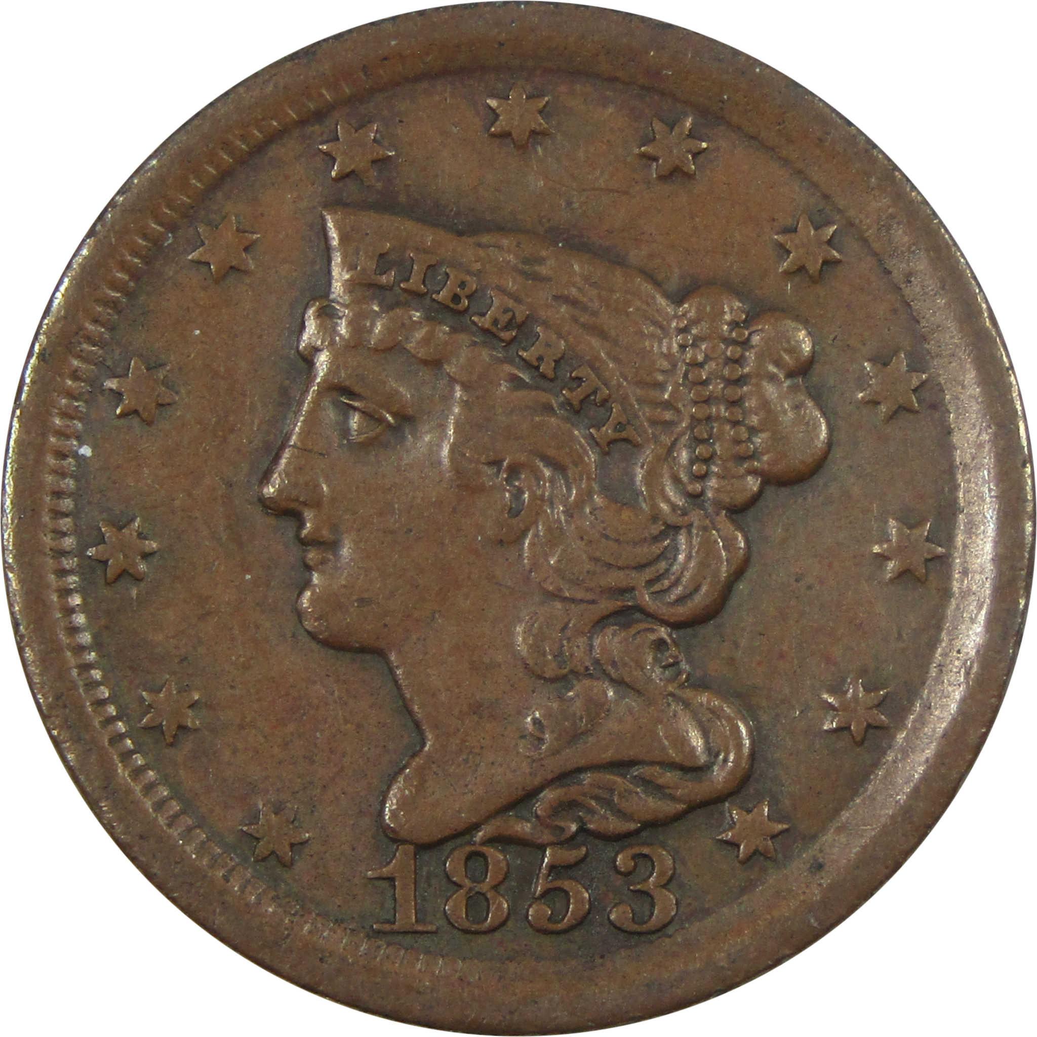 1853 Braided Hair Large Cent XF Extremely Fine Copper 1c SKU:I14363