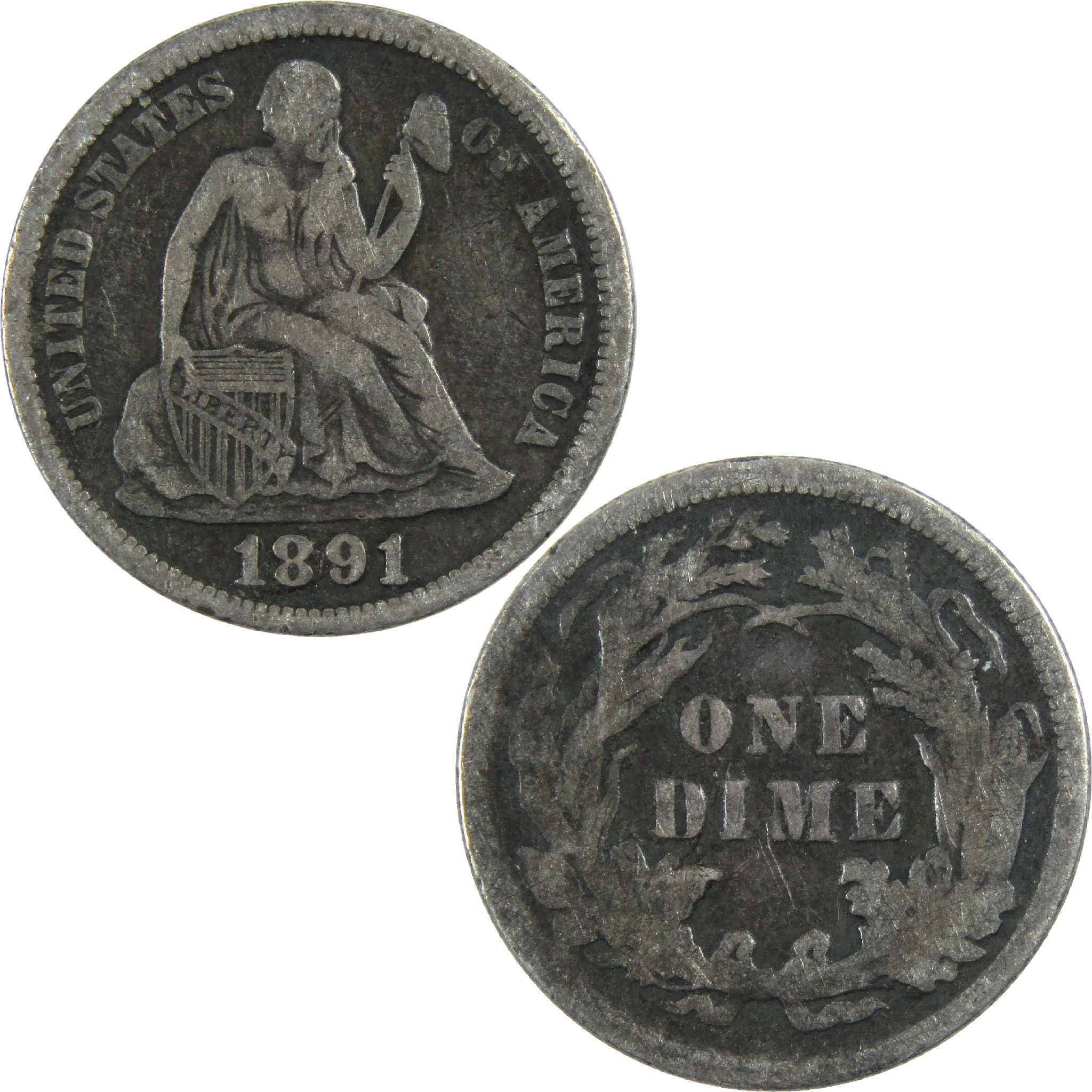 1891 Seated Liberty Dime F Fine Silver 10c Coin SKU:I12265
