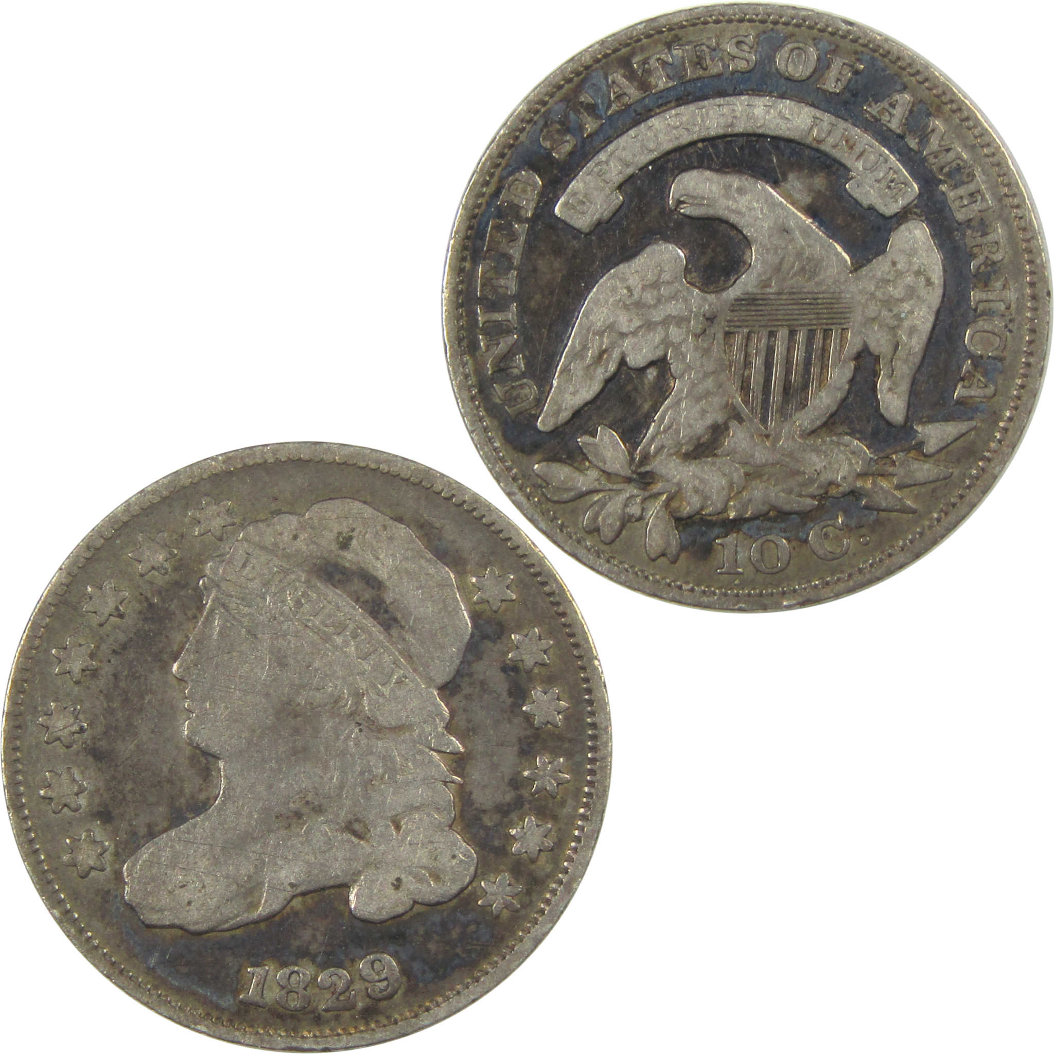 1829 Small 10C Capped Bust Dime F Fine Silver 10c Coin SKU:I20983