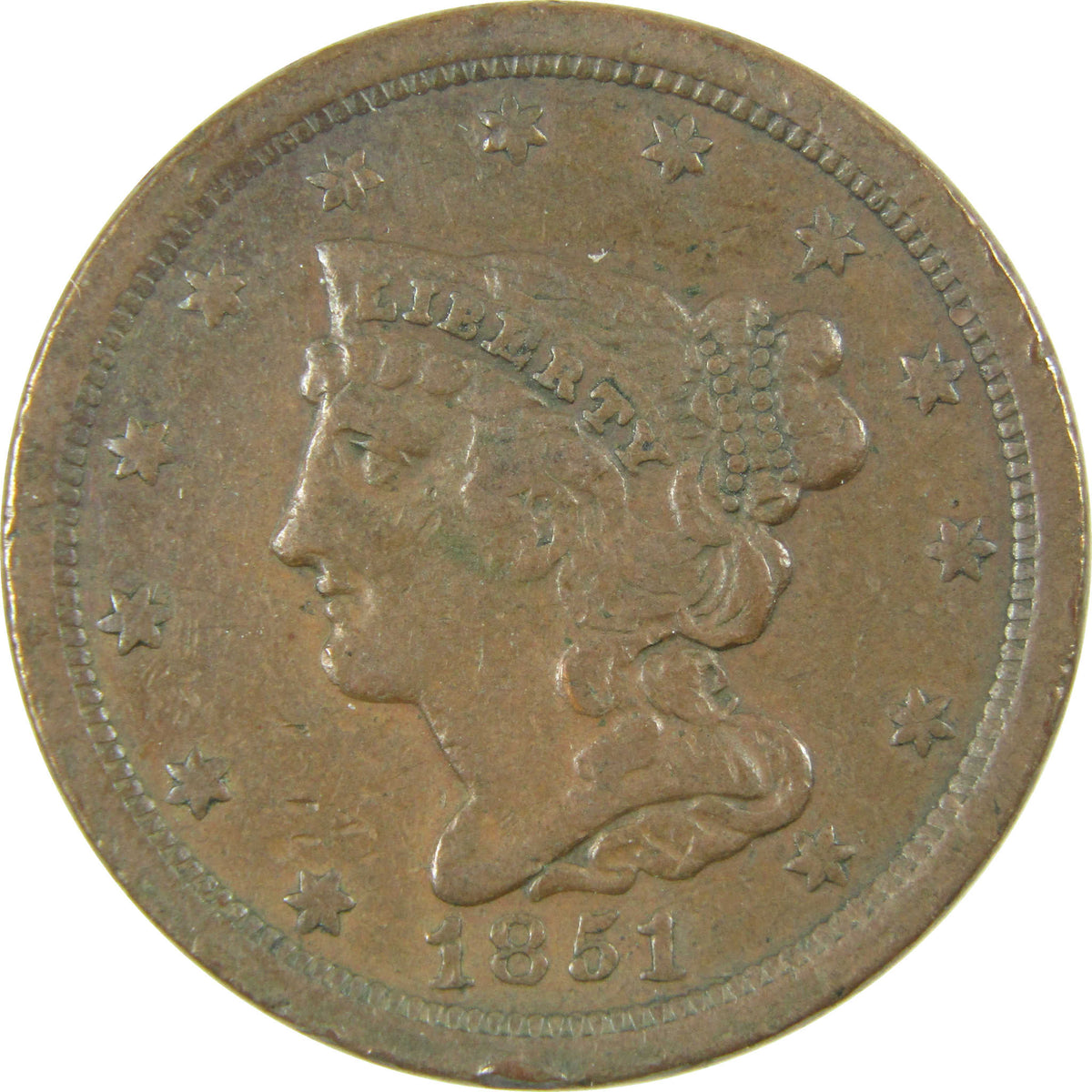 1851 Braided Hair Copper Half Cent VF Very Fine Details SKU:CP1786
