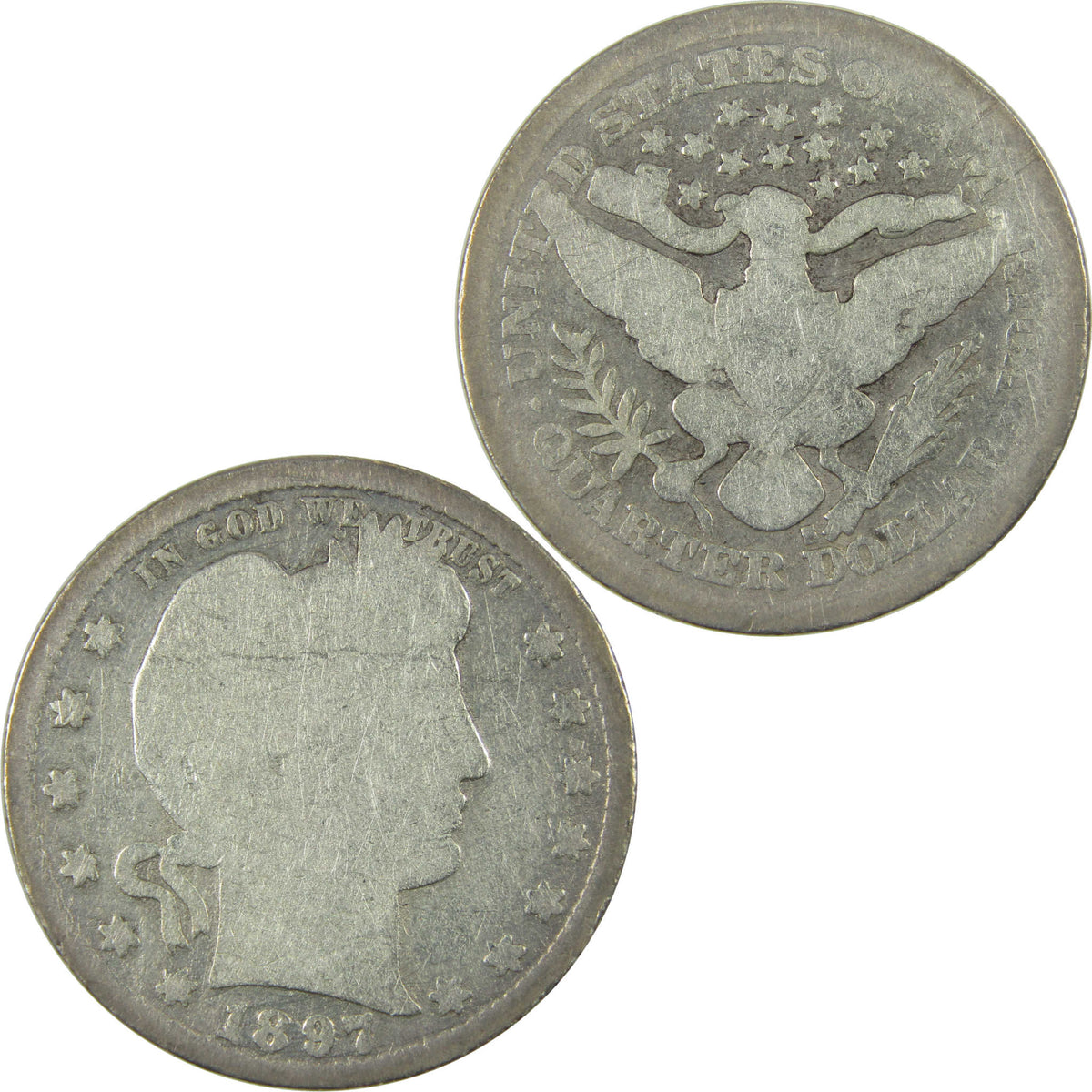 1897 S Barber Silver Quarter G Good Details 25c Coin SKU:CP1744