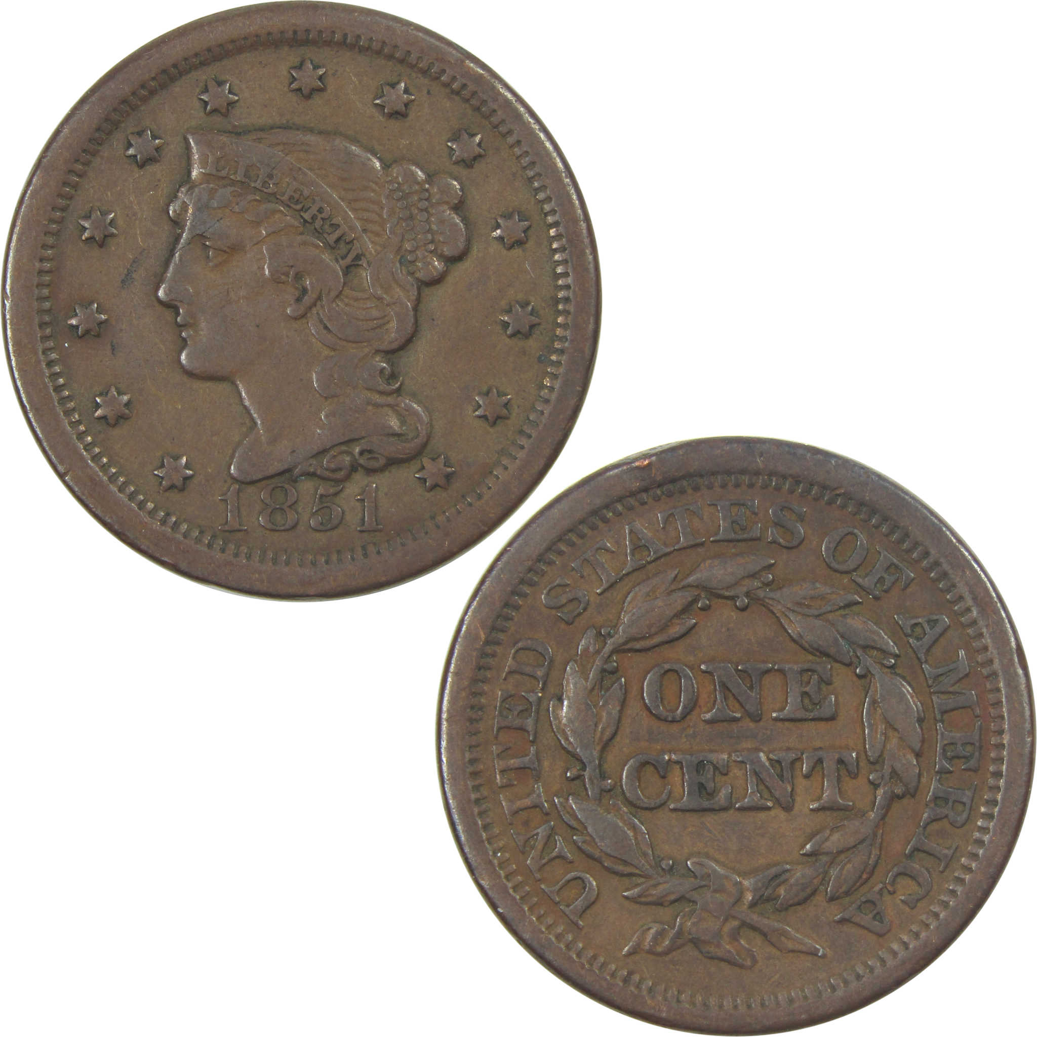 1851 Braided Hair Large Cent VF Very Fine Copper Penny 1c SKU:I15349