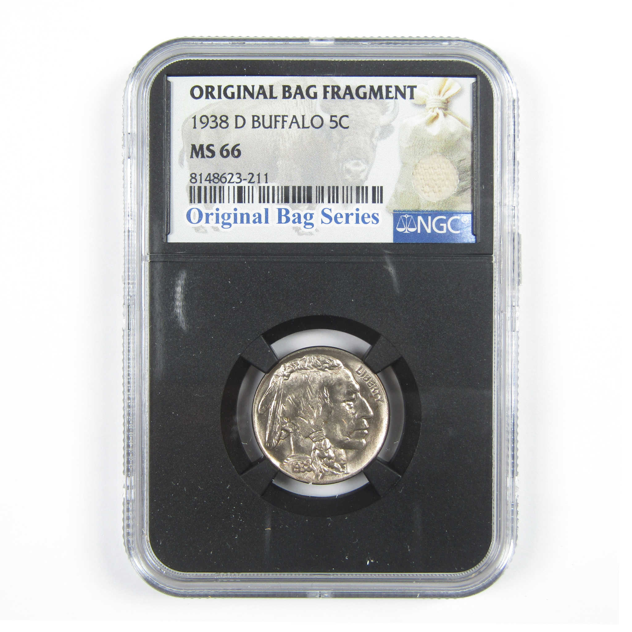 1938 D Buffalo Nickel MS 66 NGC 5c Original Bag Fragment SKU:I14601