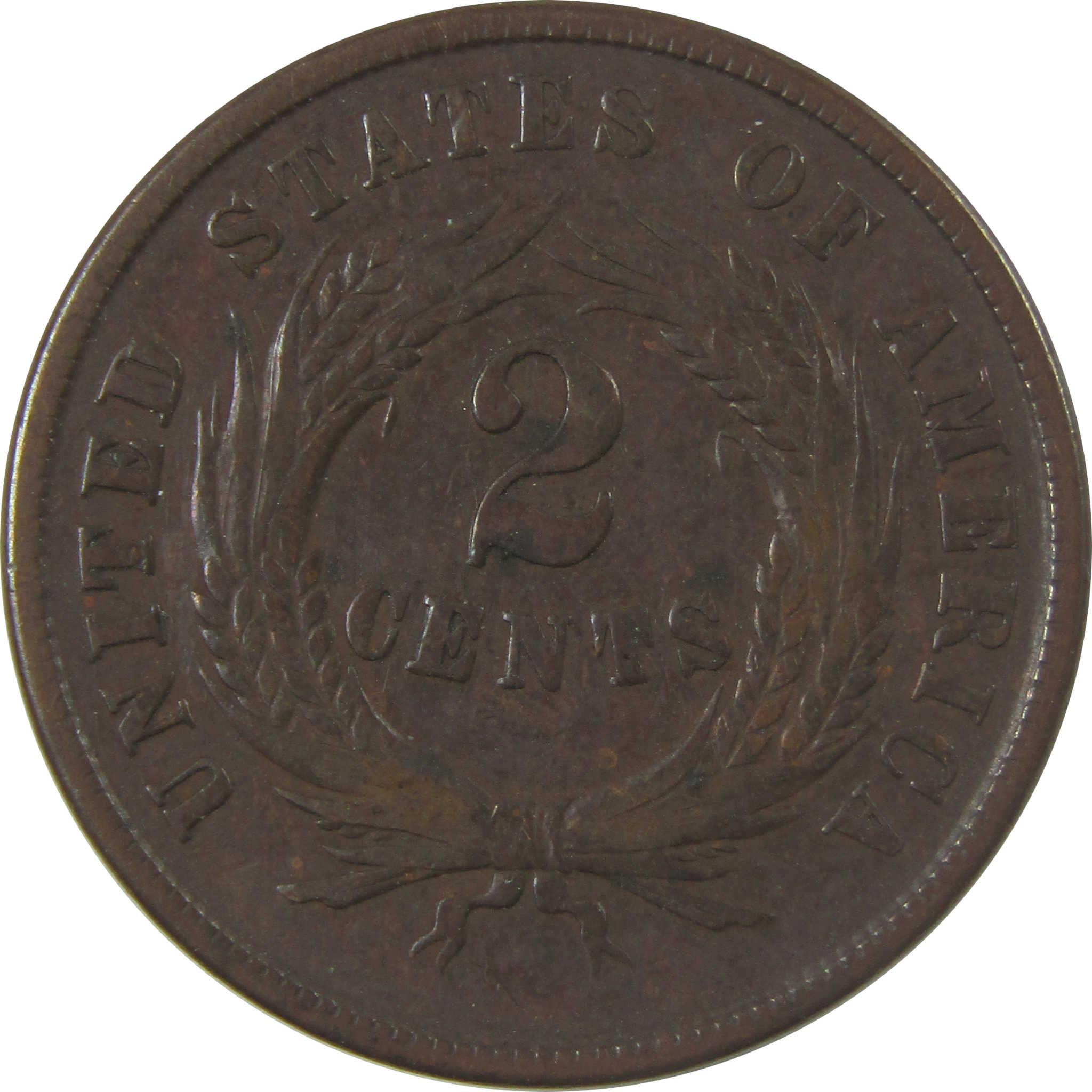 1864 Large Motto Two Cent Piece F Fine 2c Coin SKU:I25247